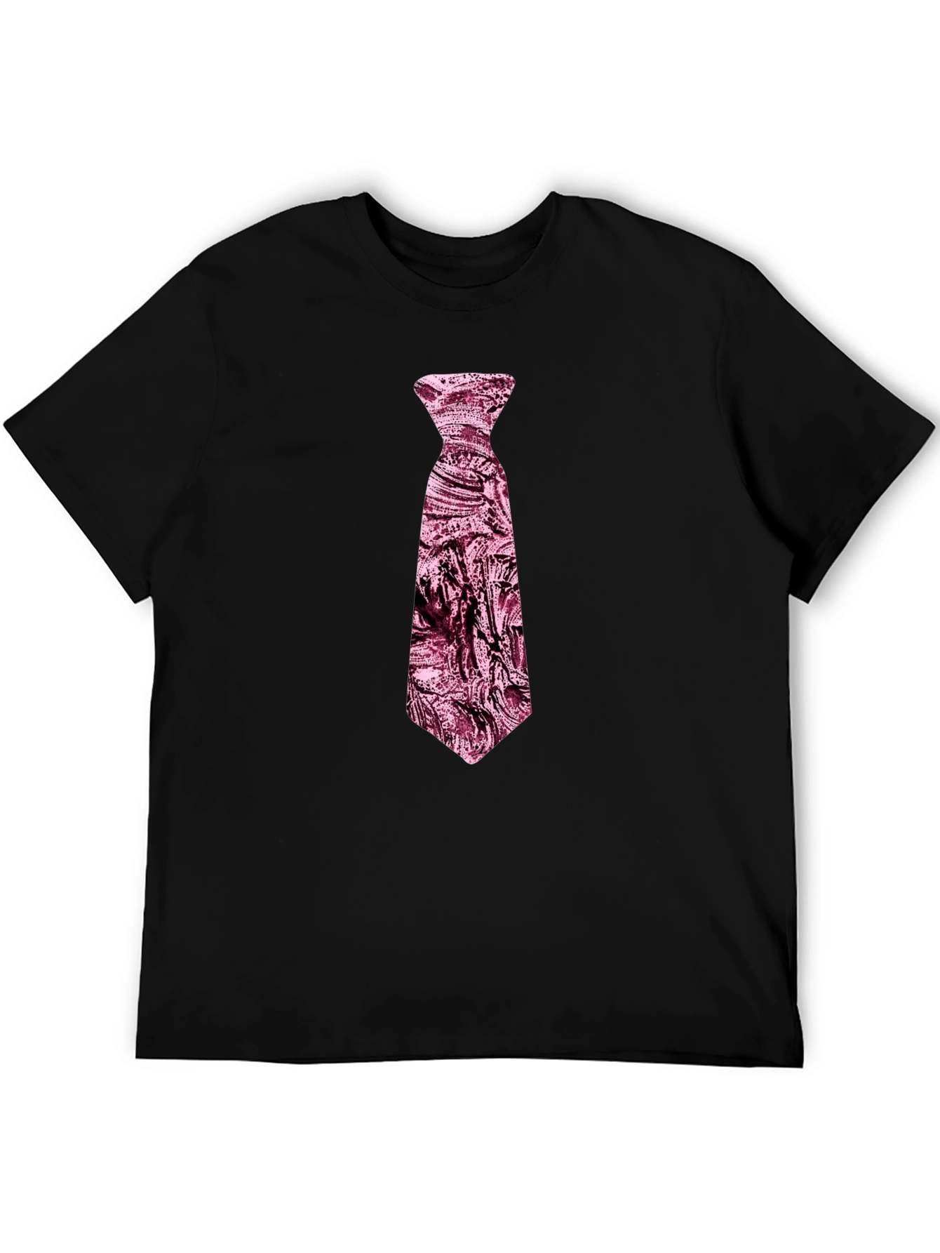Black Men's Black T-Shirt with Novelty Pink Tie Design view 5