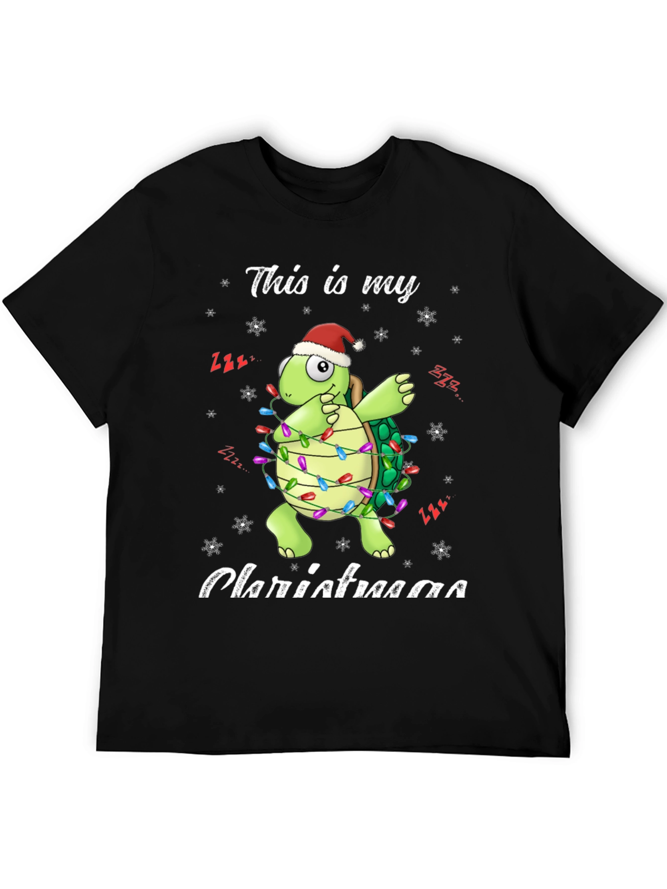 Black Festive Turtle Christmas Lights T-Shirt view 5