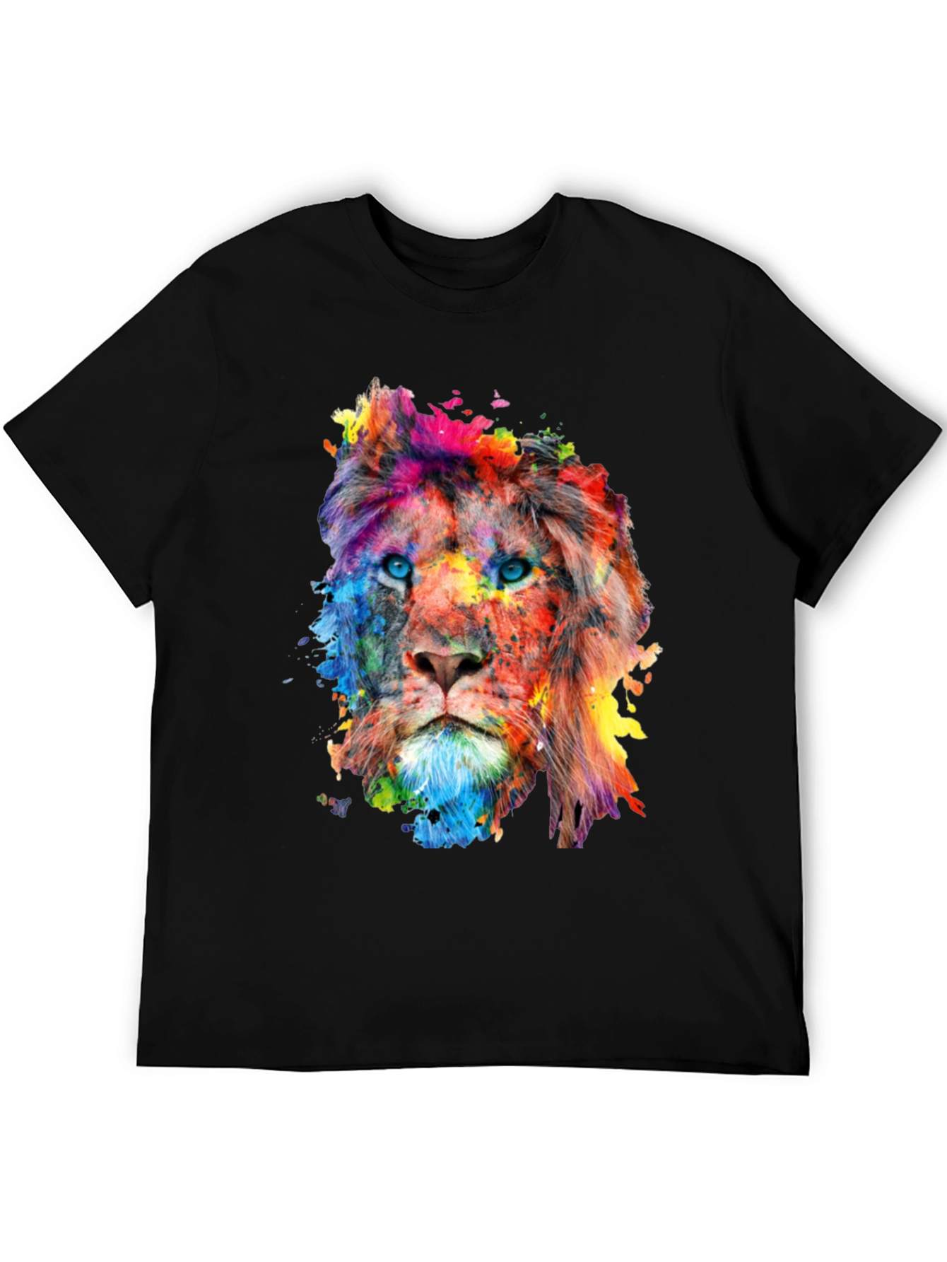 Black Colorful Lion Graphic Print Men's Black T-Shirt view 5