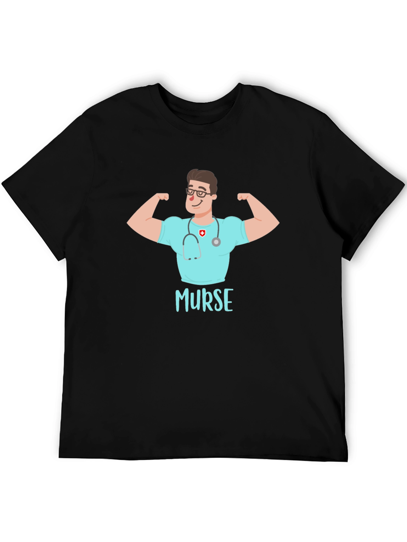 Black Murse T-Shirt - Muscular Nurse Cartoon Tee view 5