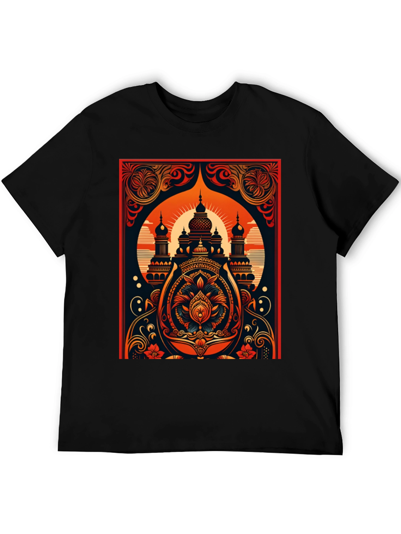 Black Ornate Temple Graphic Tee - Black Cotton Comfort view 5