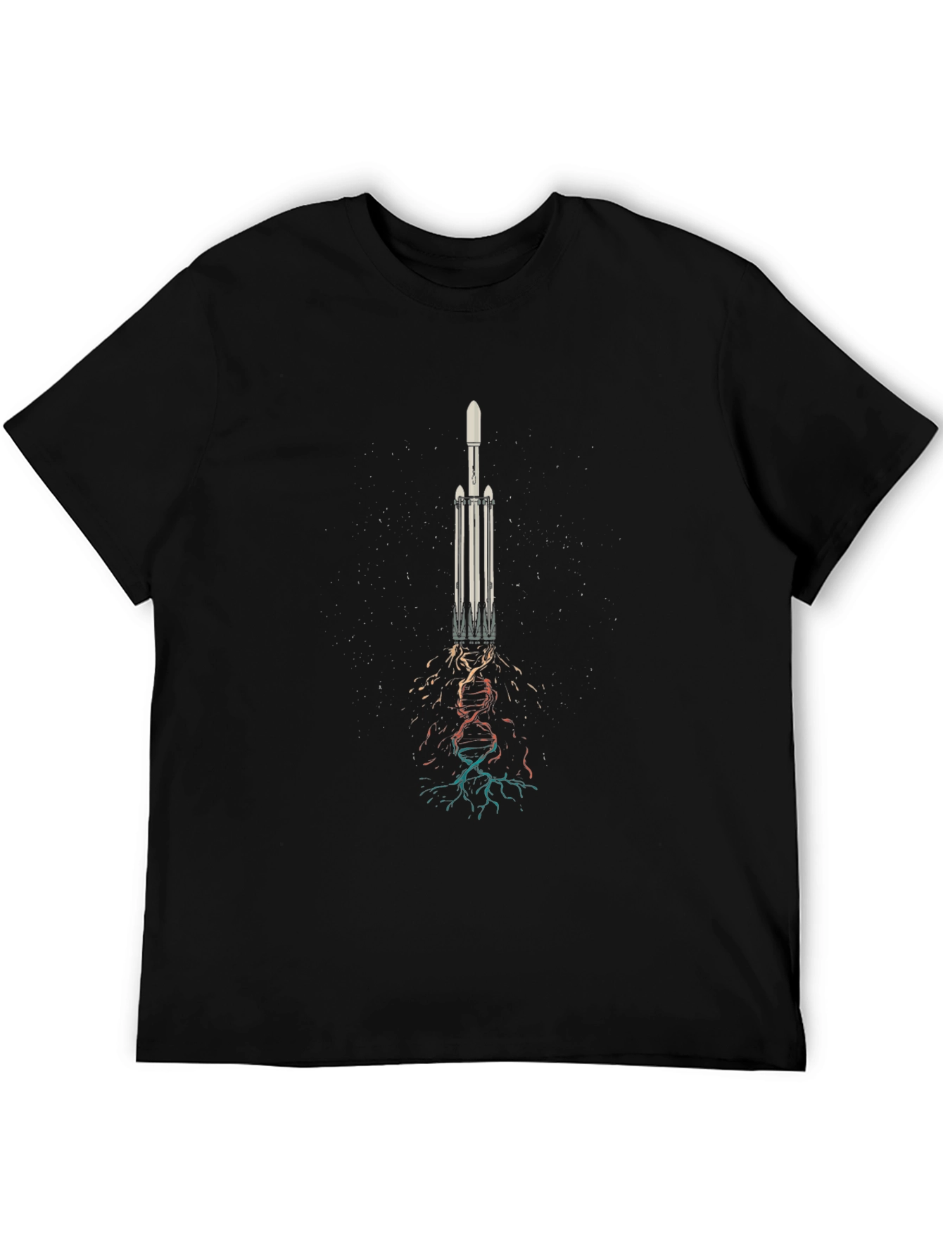 Black Rocket Launch Graphic Tee - Soft Black Cotton T-Shirt view 5