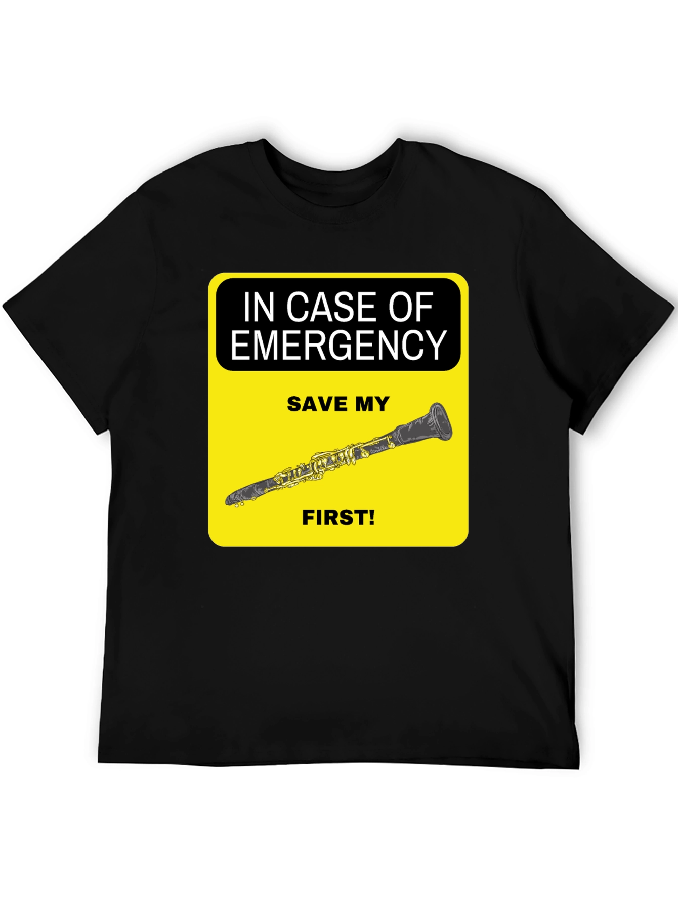 Black Emergency Clarinet T-Shirt - Save My Clarinet First! view 5