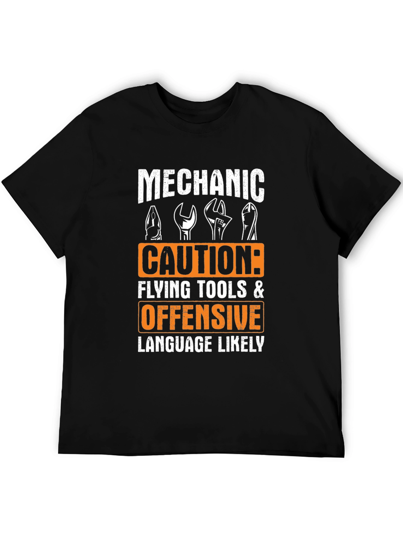 Black Mechanic Caution Offensive Language T-Shirt view 5