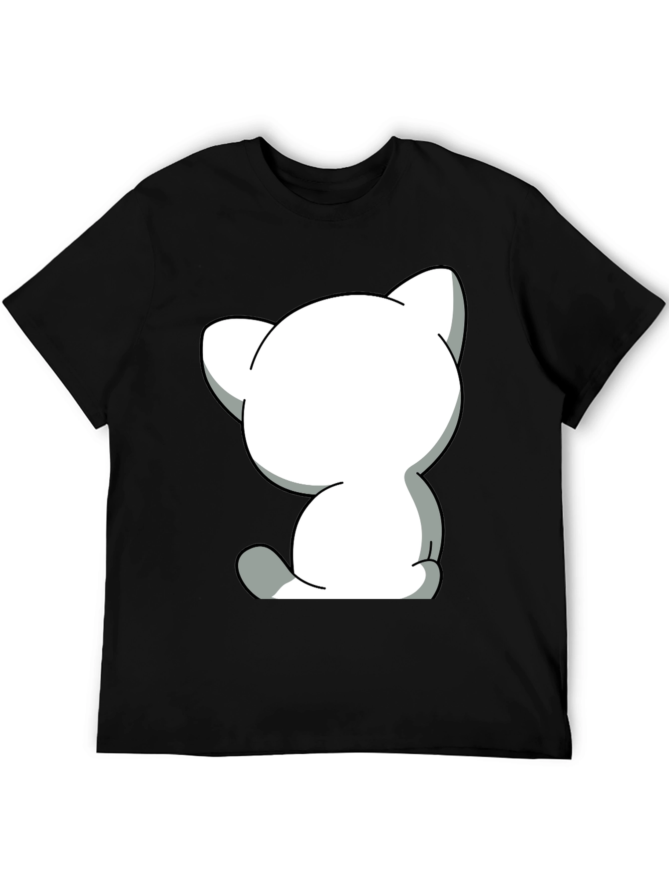 Black Cute Cartoon Cat Graphic Tee - Unisex Black T-Shirt view 5