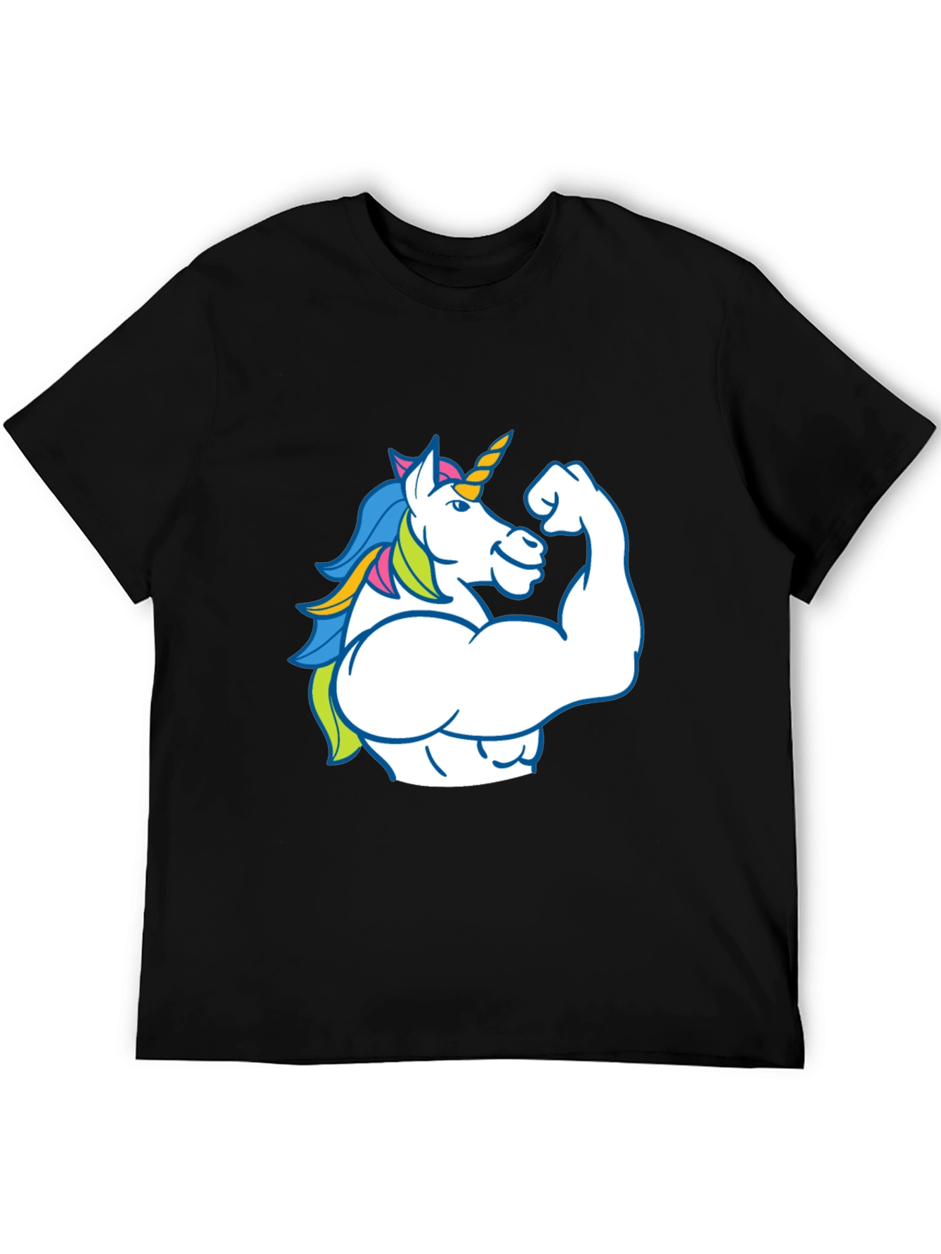 Black Muscle Unicorn Black T-Shirt - Fun Graphic Tee view 5