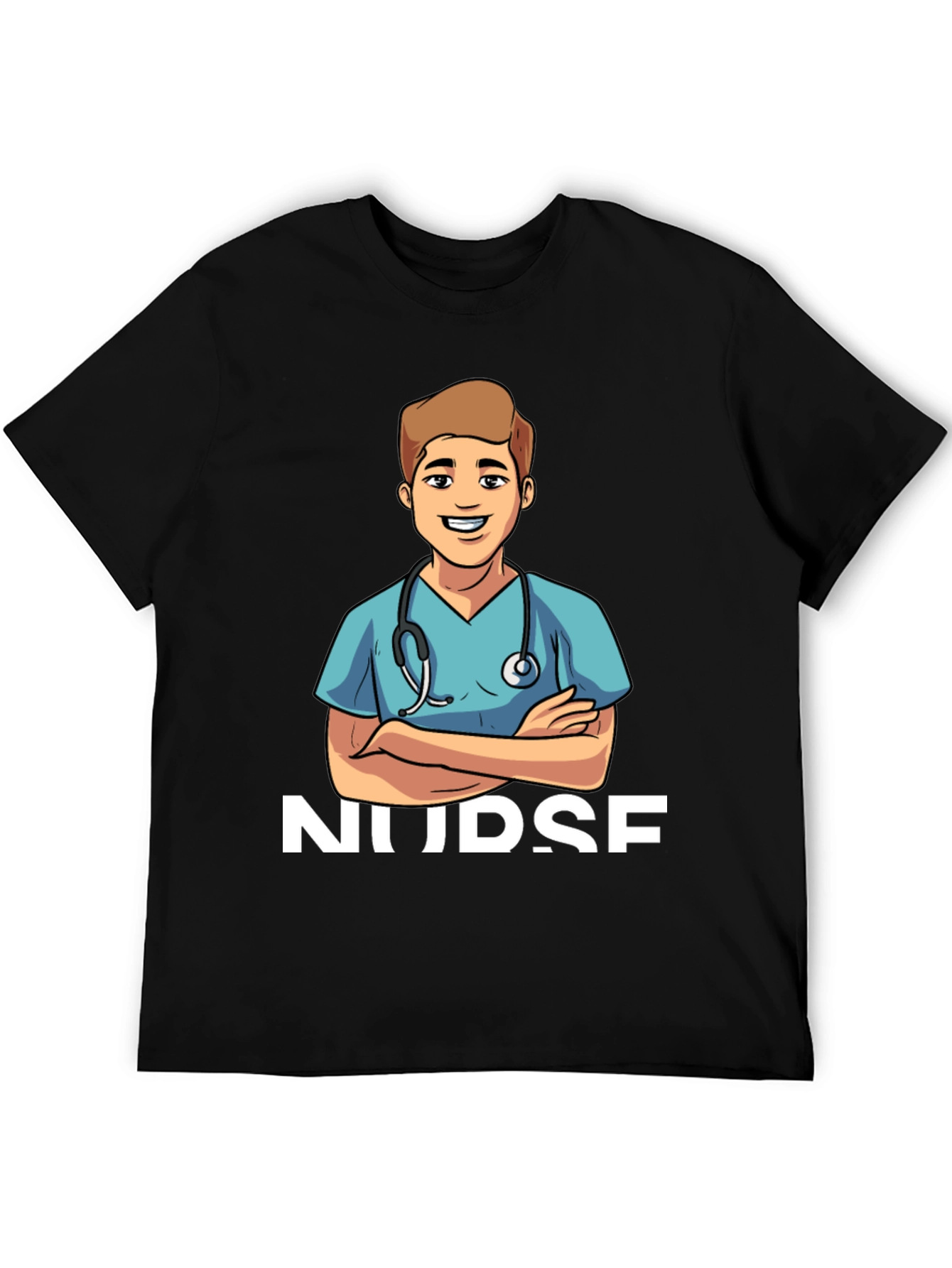 Black Cartoon Nurse T-Shirt - Black Cotton Blend view 5