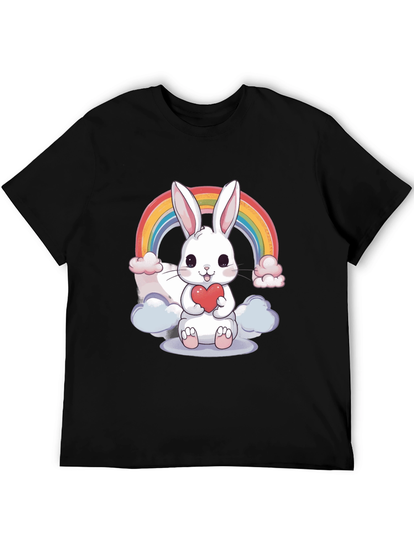 Black Cute Bunny Rainbow T-Shirt view 5