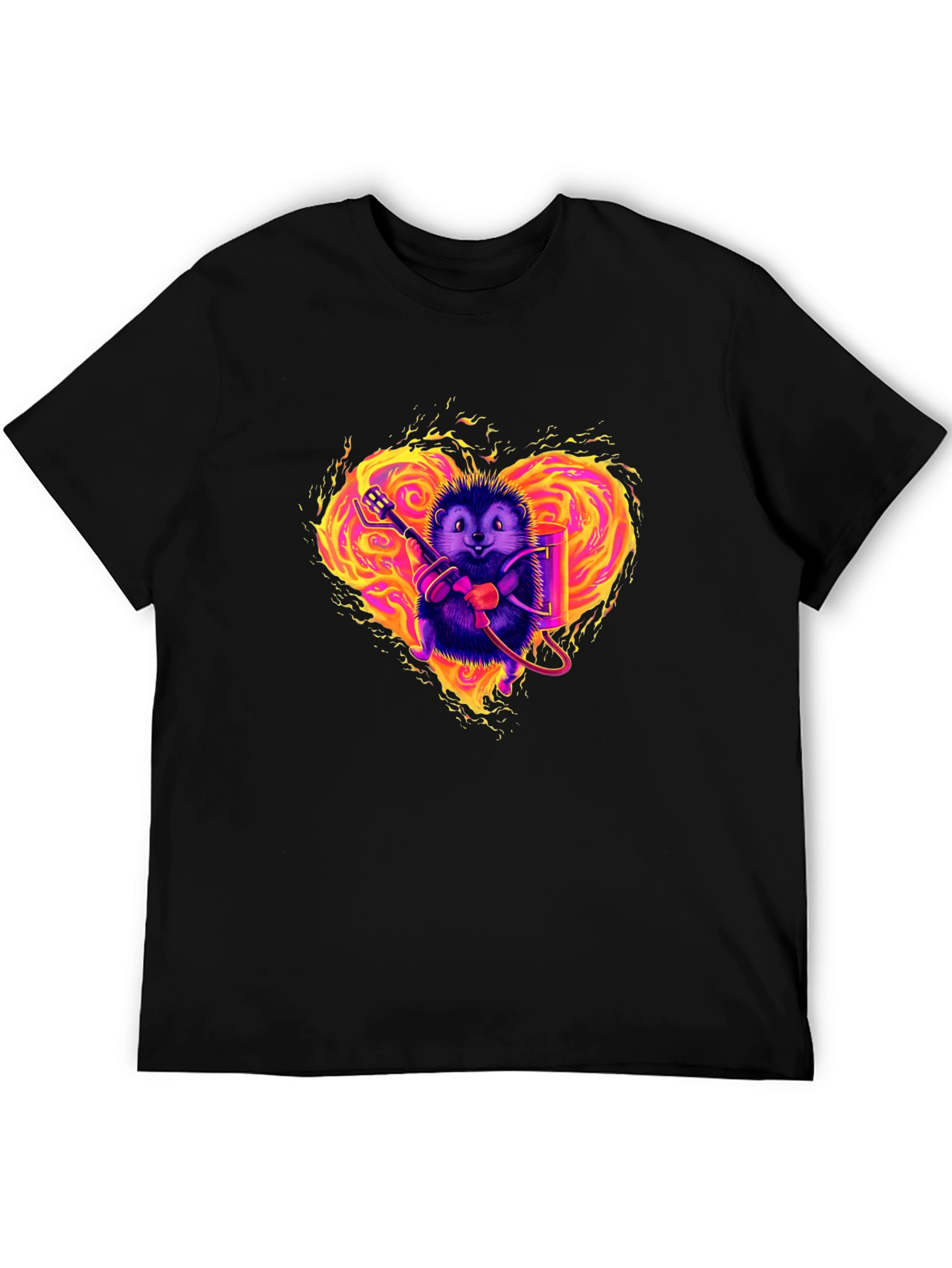 Black Flaming Heart Hedgehog Graphic Tee view 5