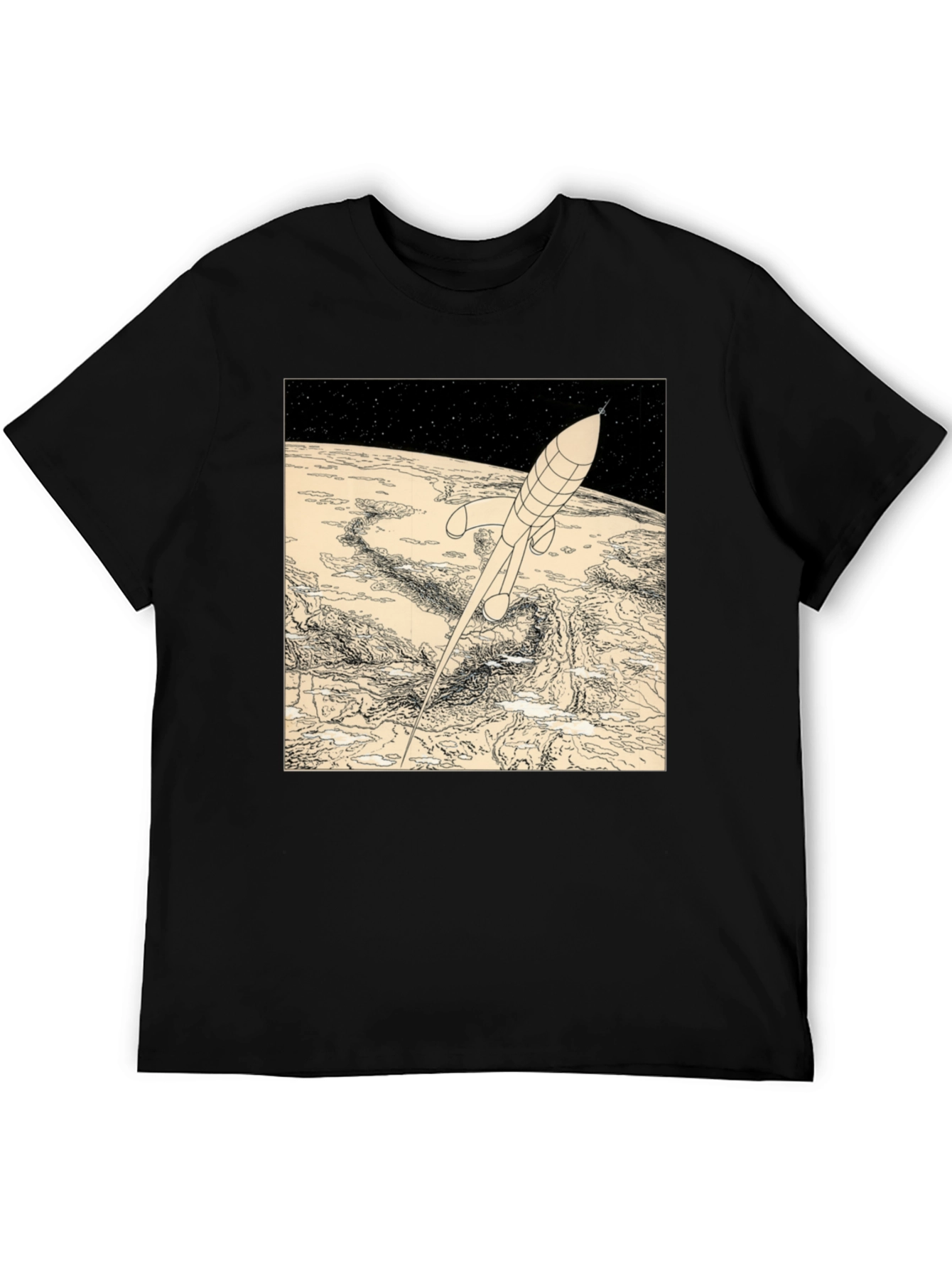 Black Retro Rocket T-Shirt - Vintage Space Design view 5