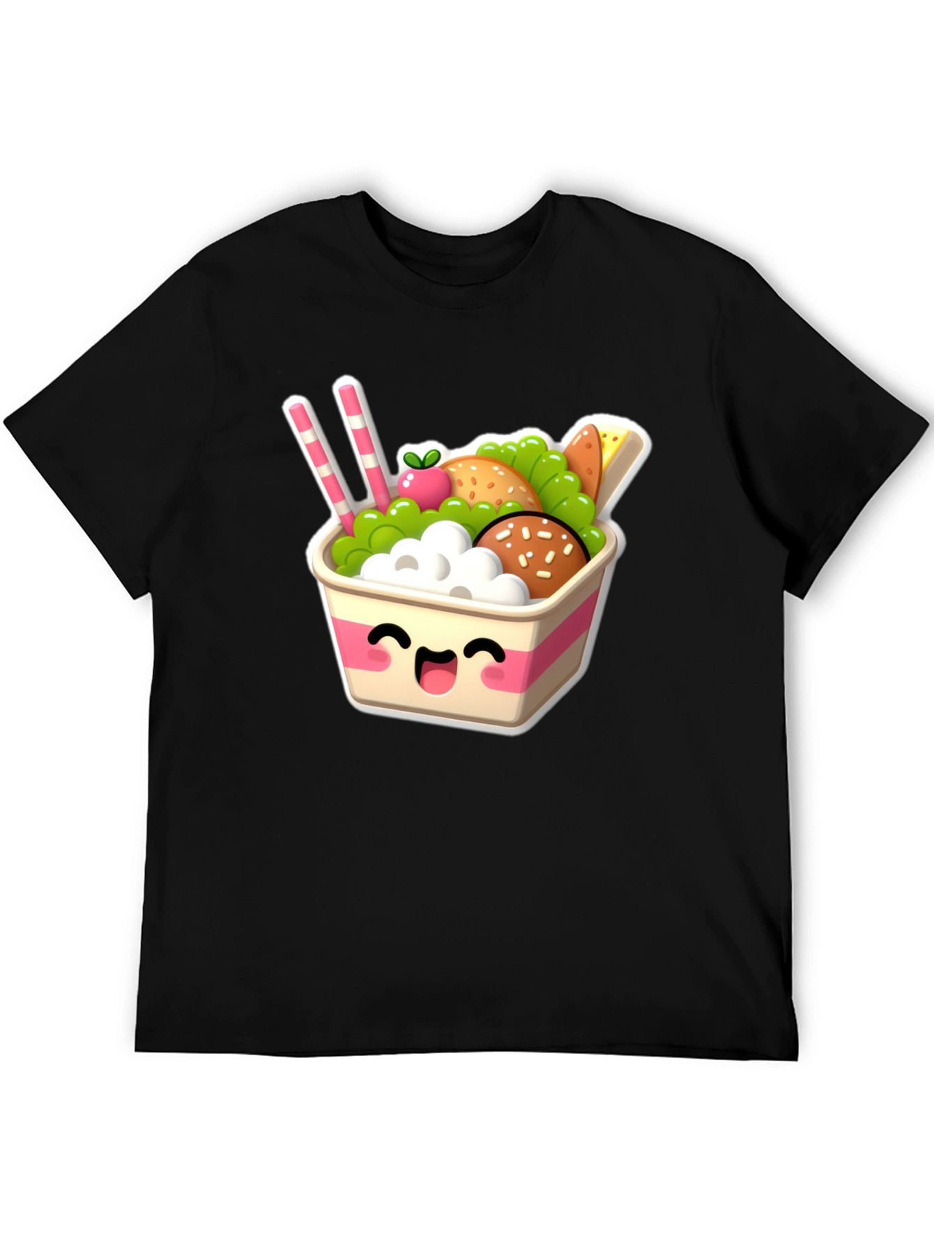 Black Kawaii Food Bowl Graphic Tee - Cute Comfort Style view 5