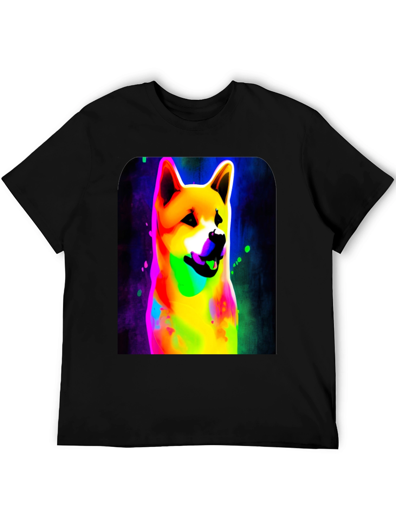 Black Colorful Shiba Inu Dog Graphic Tee - Black Cotton Blend view 5