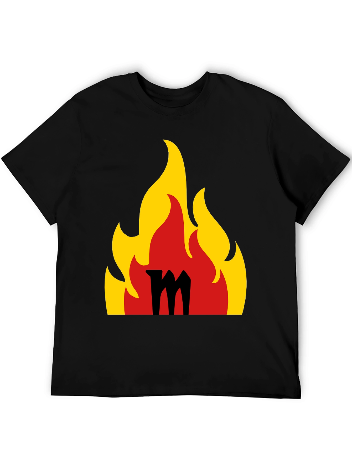 Black Flaming M Graphic Tee - Bold Black T-Shirt view 5