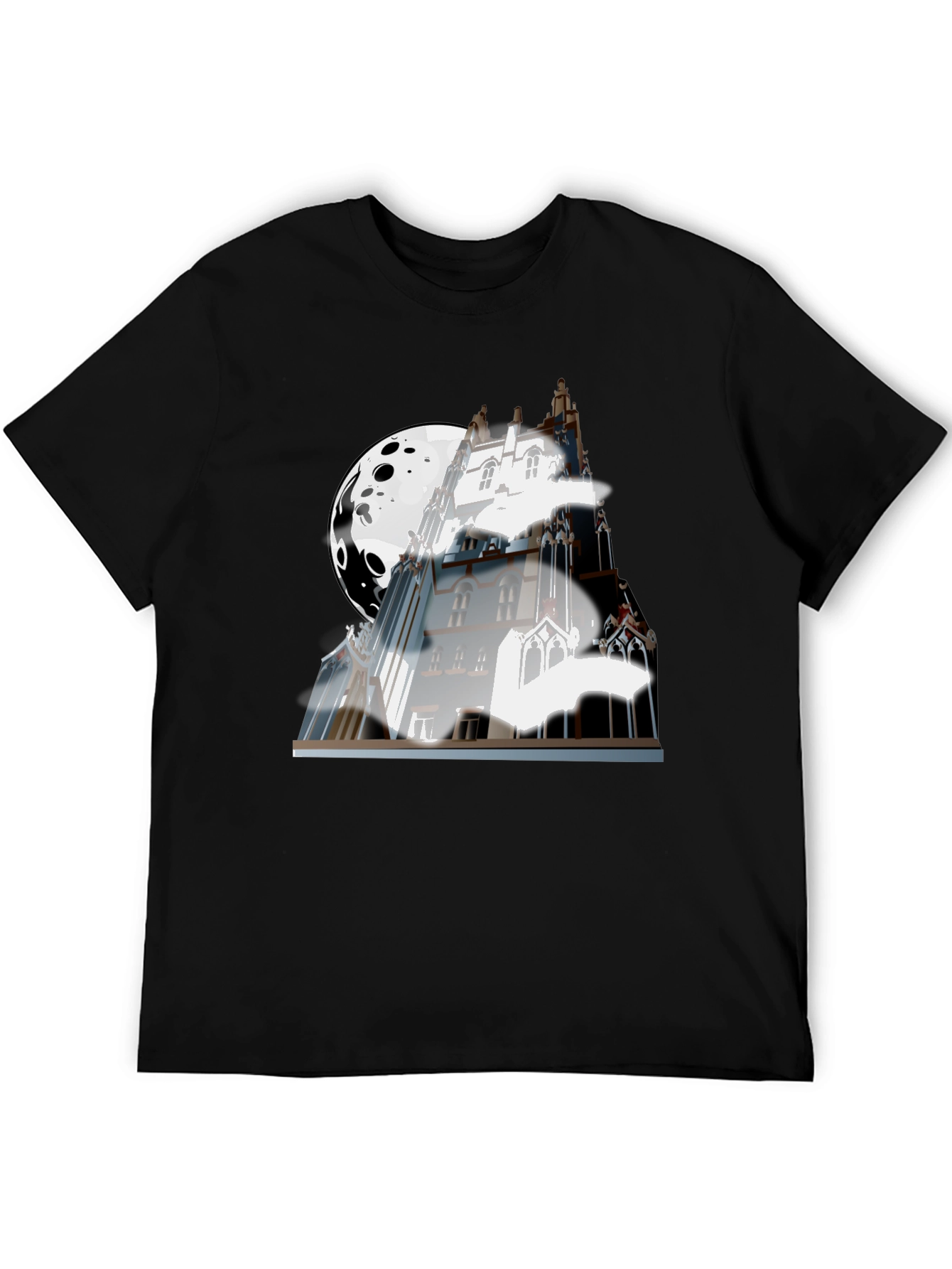 Black Spooky Castle Moon Graphic T-Shirt - Black view 5