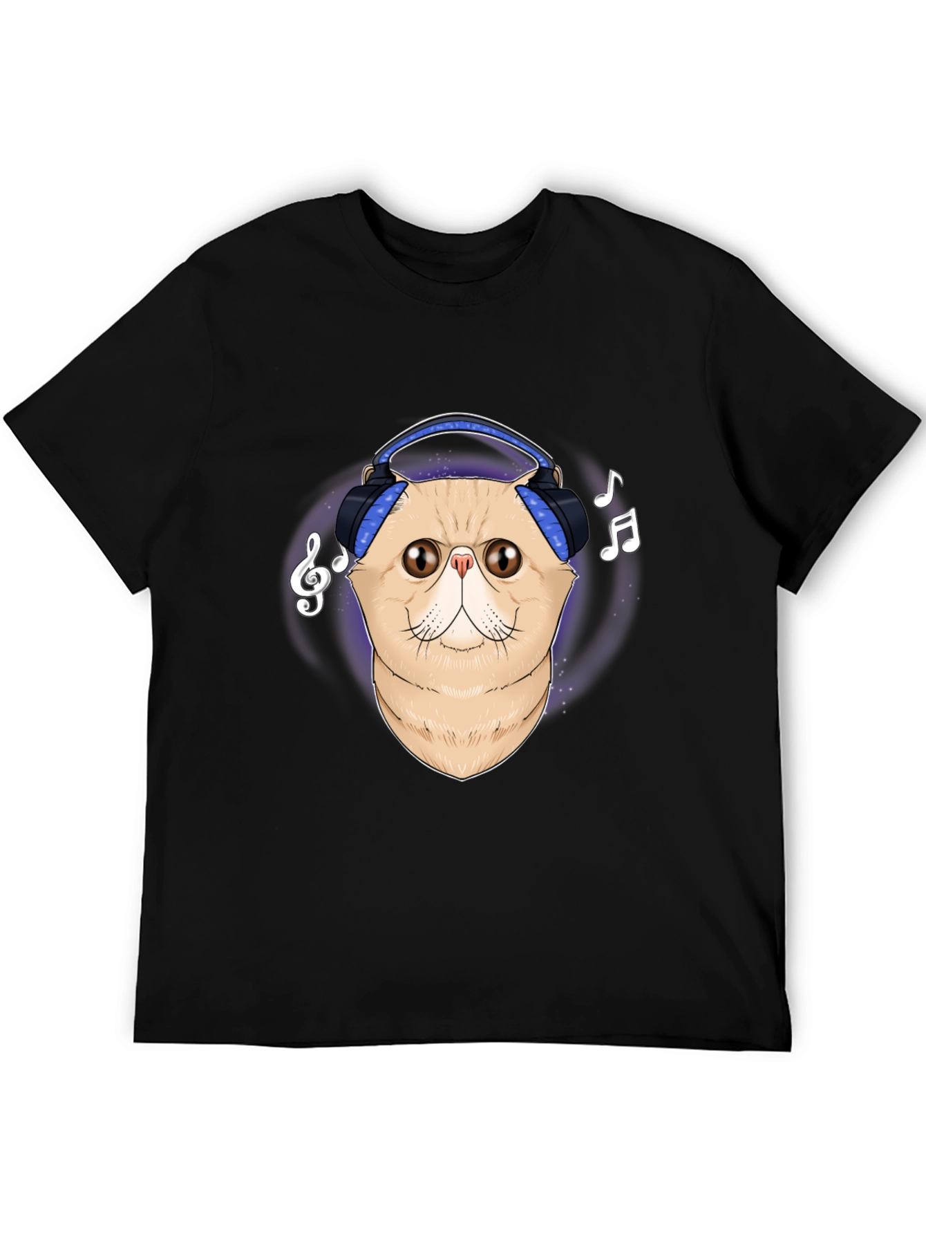 Black Cool Cat Headphones Graphic T-Shirt view 5