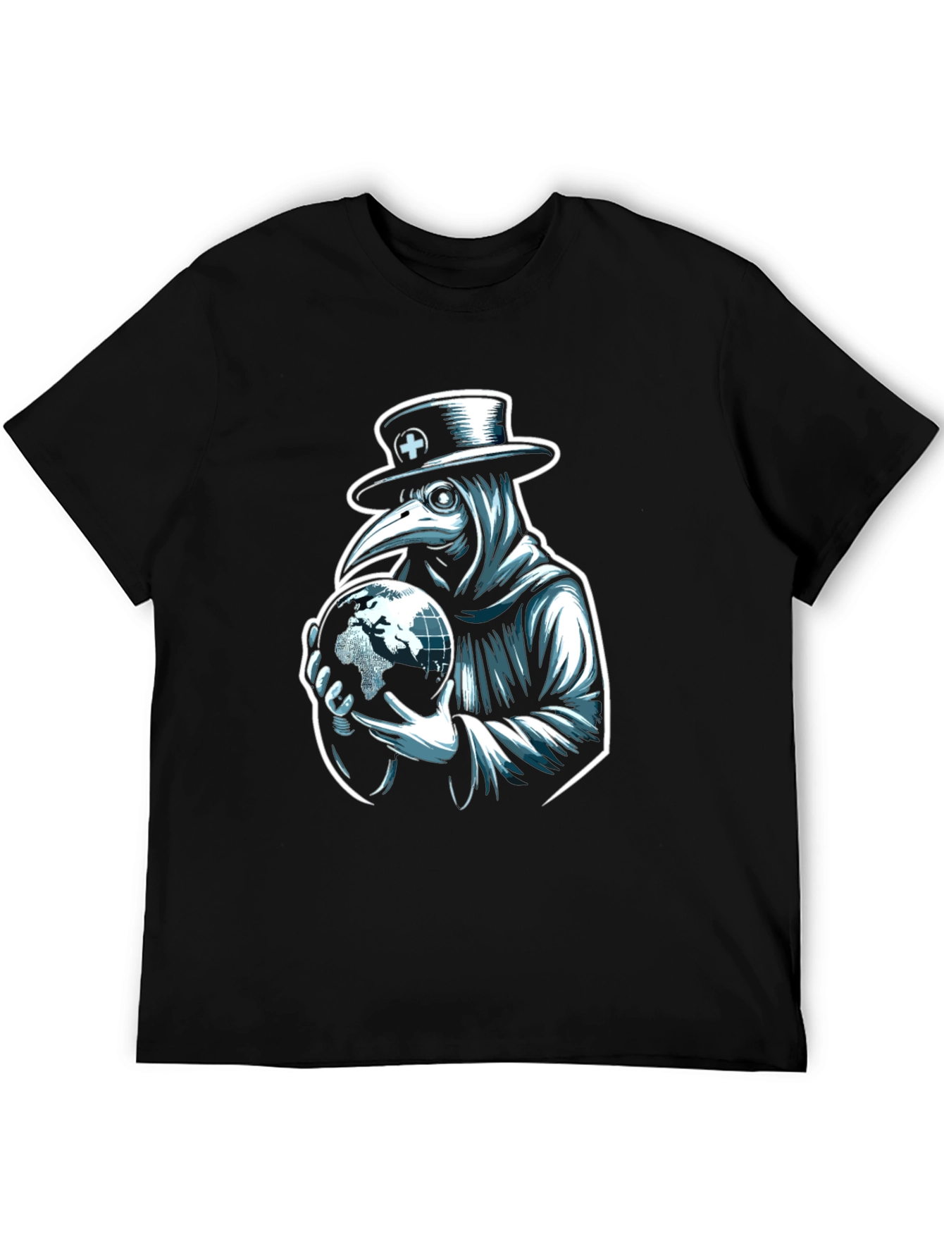 Black Plague Doctor Globe Graphic Tee - Unique Design view 5