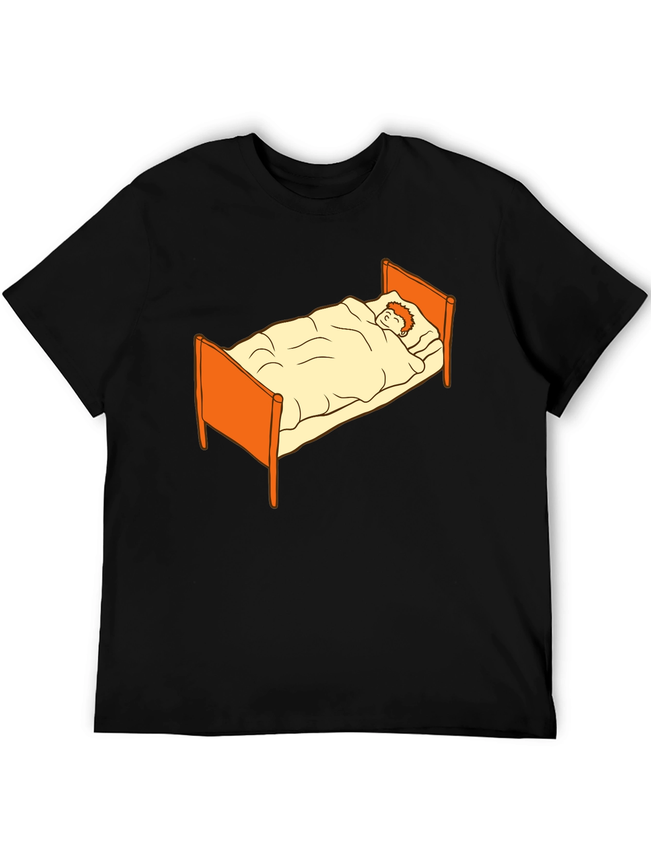 Black Sleepy Cartoon Man in Bed Graphic Tee - Black view 5
