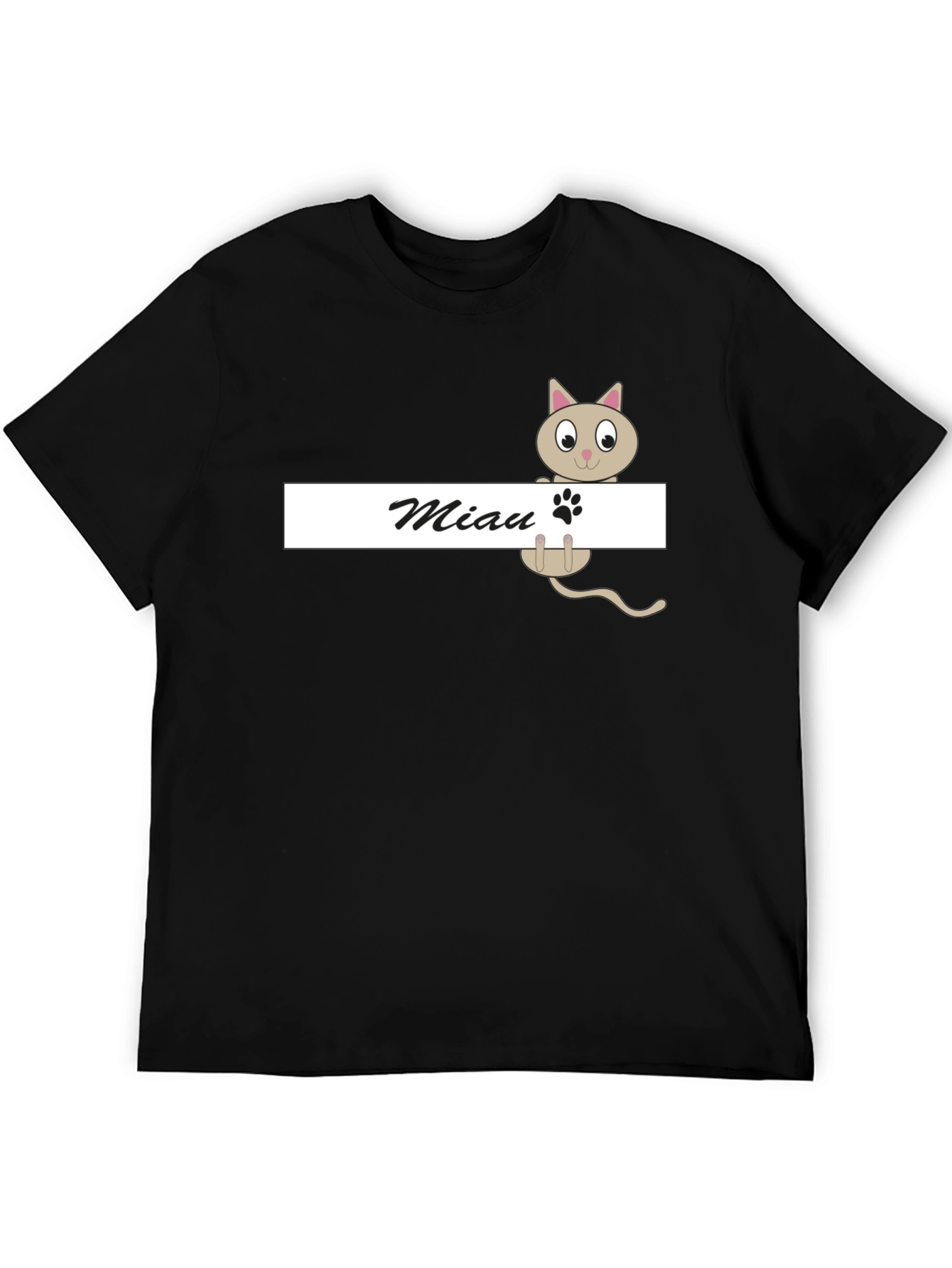 Black Cute "Miau" Cat Graphic T-Shirt view 5