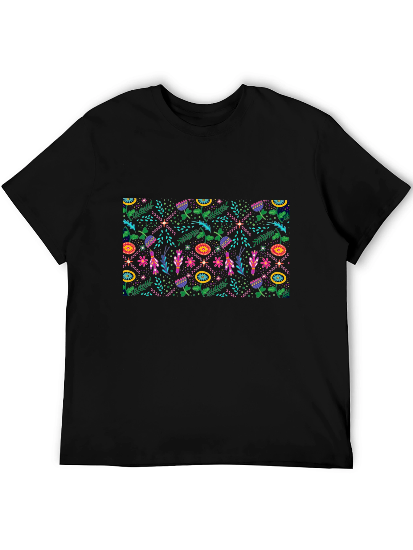 Black Floral Pattern Black T-Shirt view 5