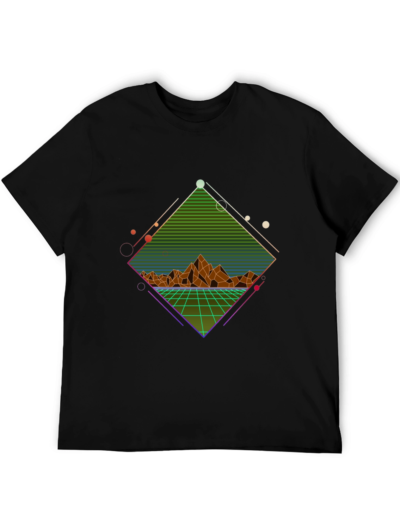 Black Retro Geometric Mountain T-Shirt view 5