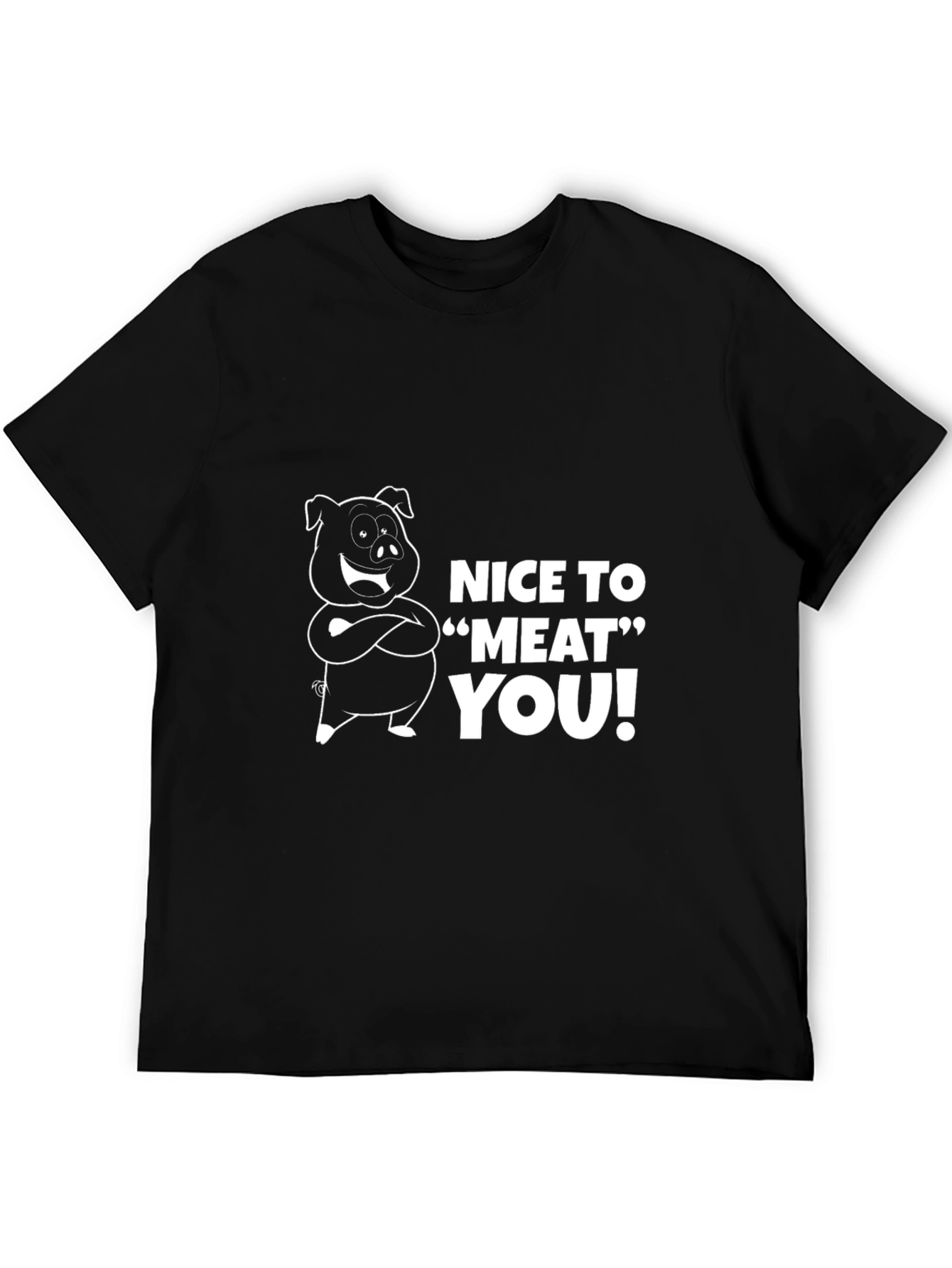 Black Nice to Meat You Pig Graphic Black T-Shirt view 5