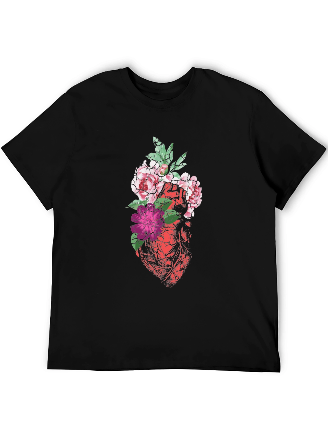 Black Floral Heart Graphic Tee - Black view 5