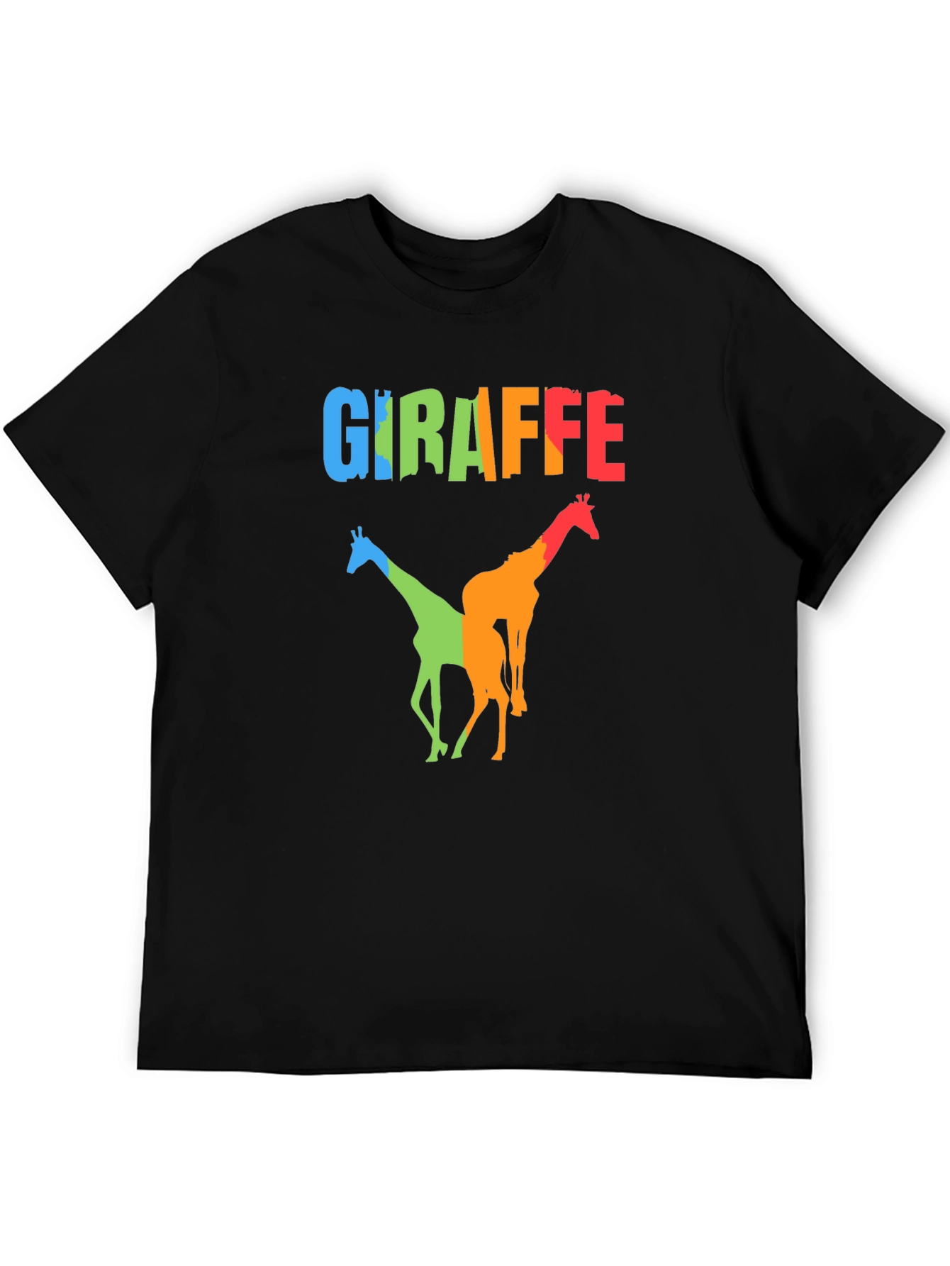 Black Colorful Giraffe Graphic Print Black T-Shirt view 5