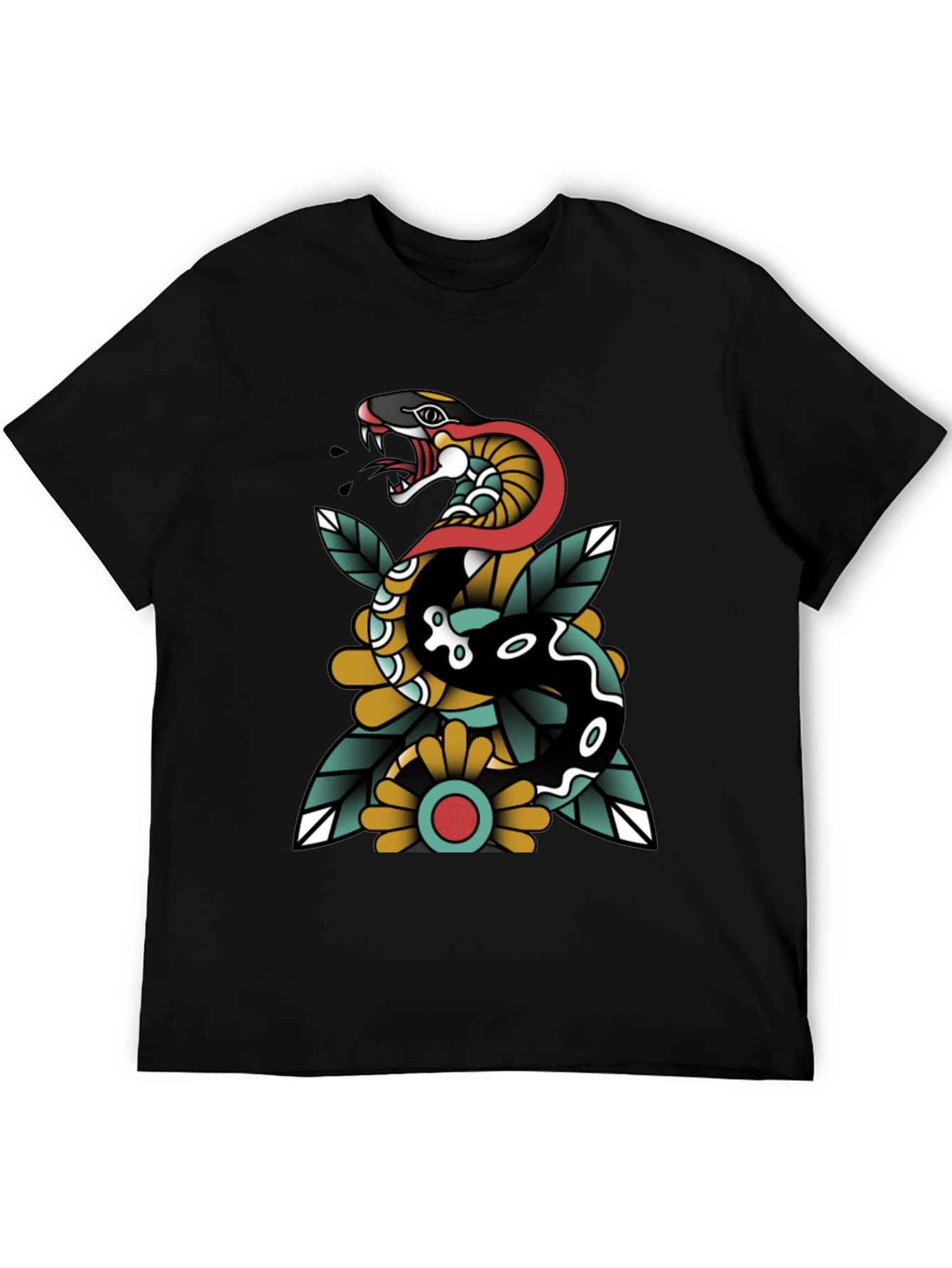 Black Snake & Flower Graphic Tee - Traditional Tattoo Style view 5