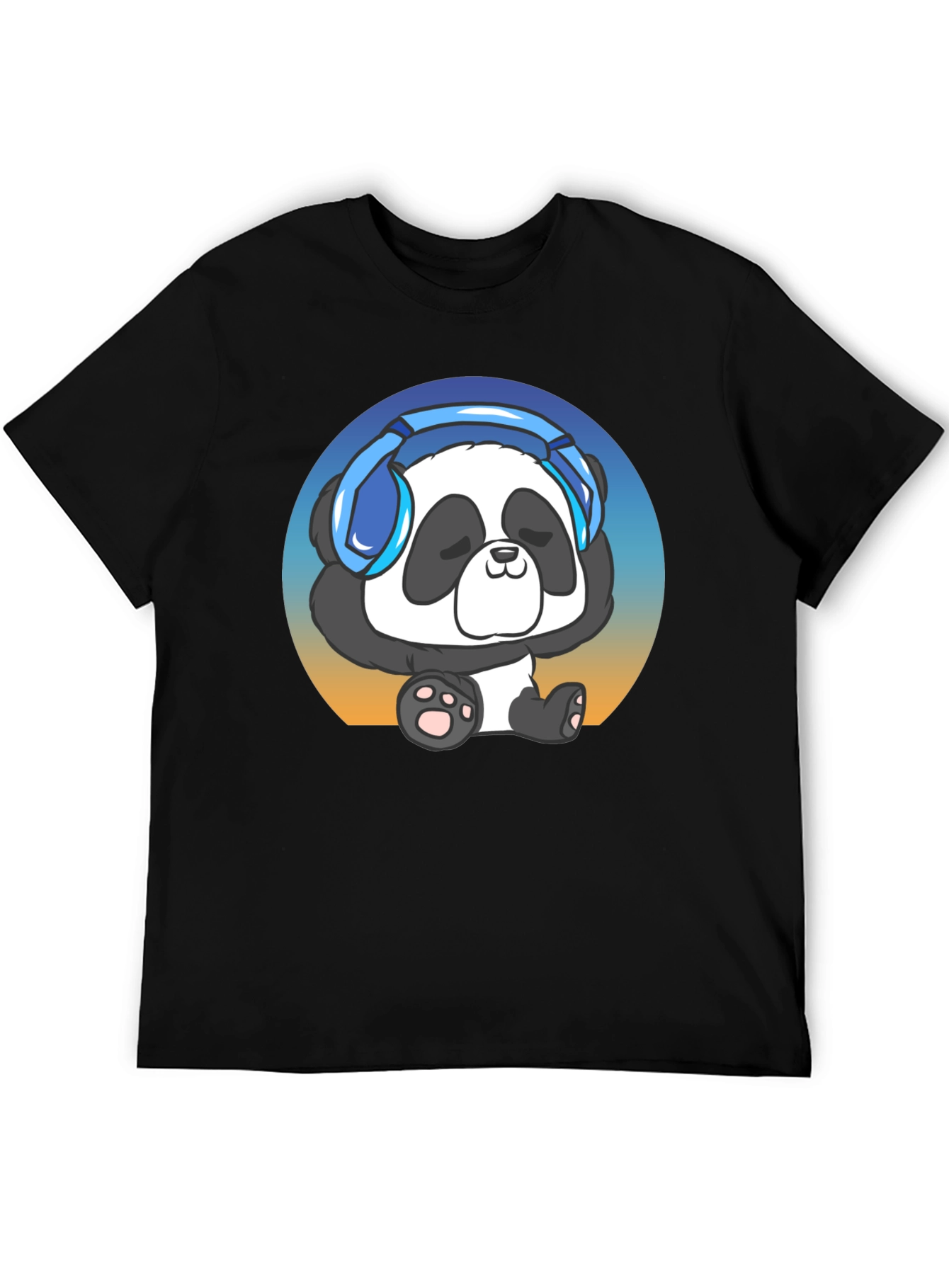 Black Cool Panda Headphone Graphic T-Shirt view 5