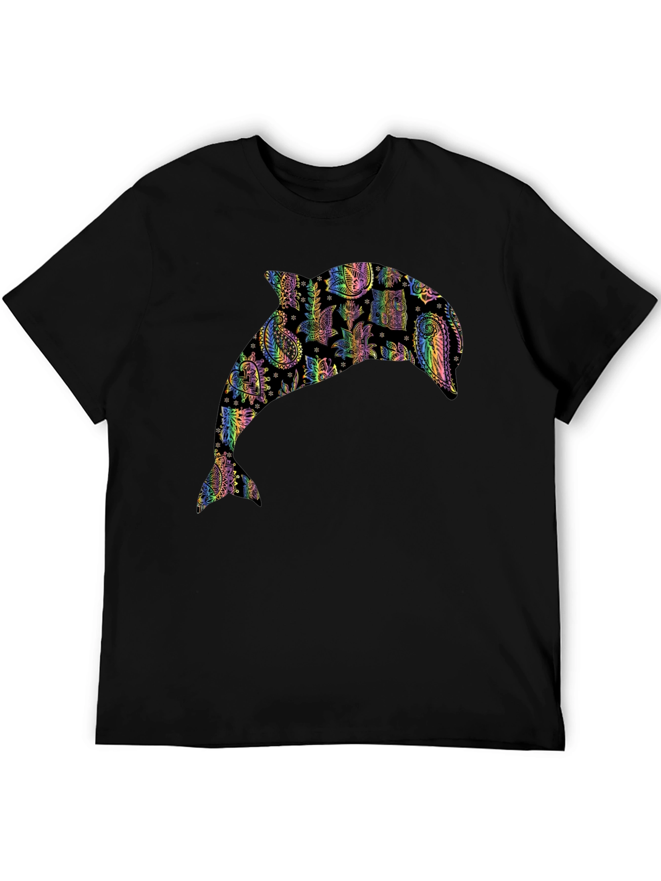Black Dolphin Paisley Pattern Black T-Shirt view 5