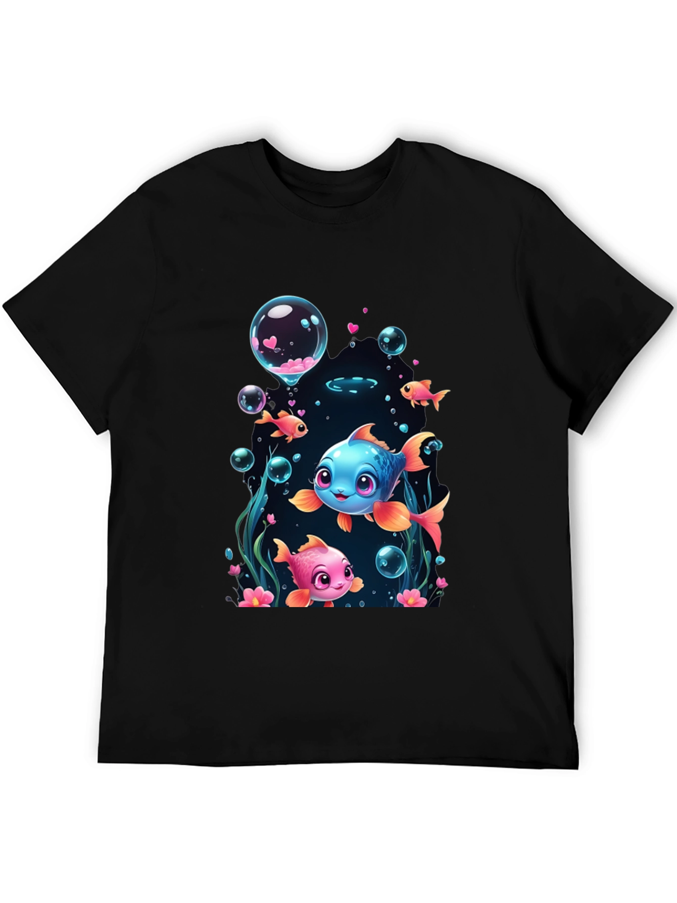 Black Cute Fish Graphic T-Shirt - Fun Undersea Design view 5