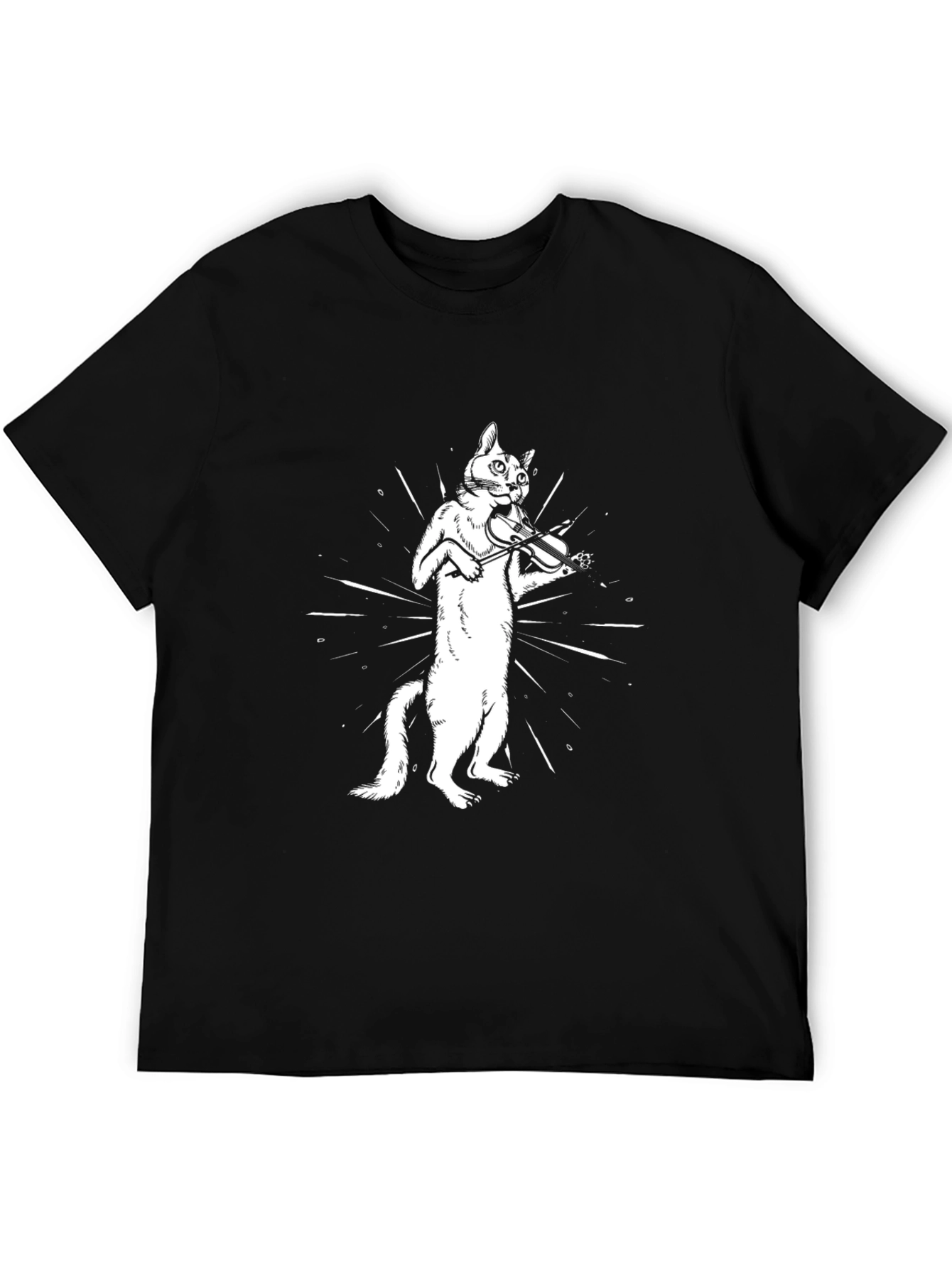 Black Cat Violinist Black T-Shirt - Musical Feline Fun! view 5