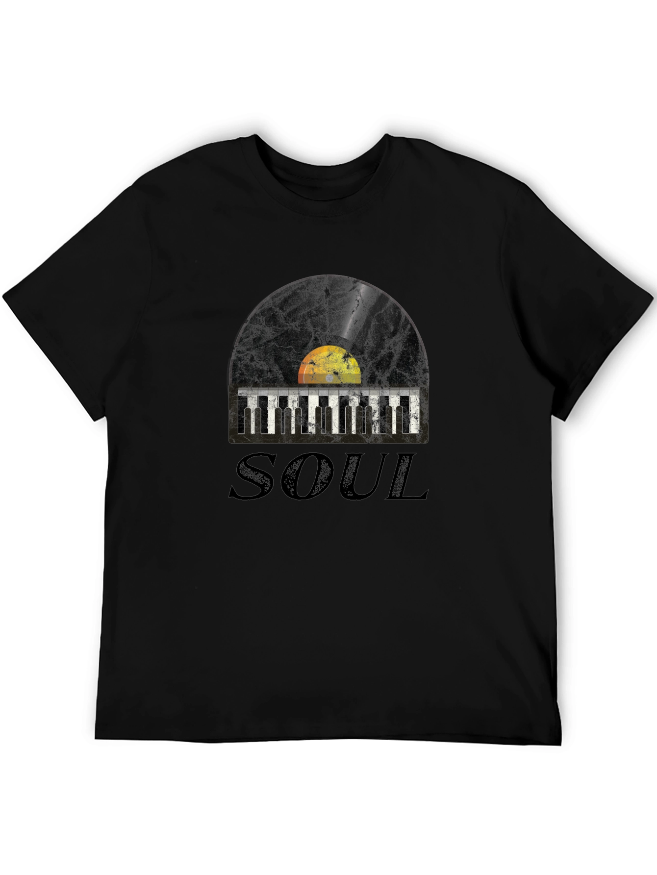 Black Soul Music Record & Piano Keys Graphic T-Shirt view 5