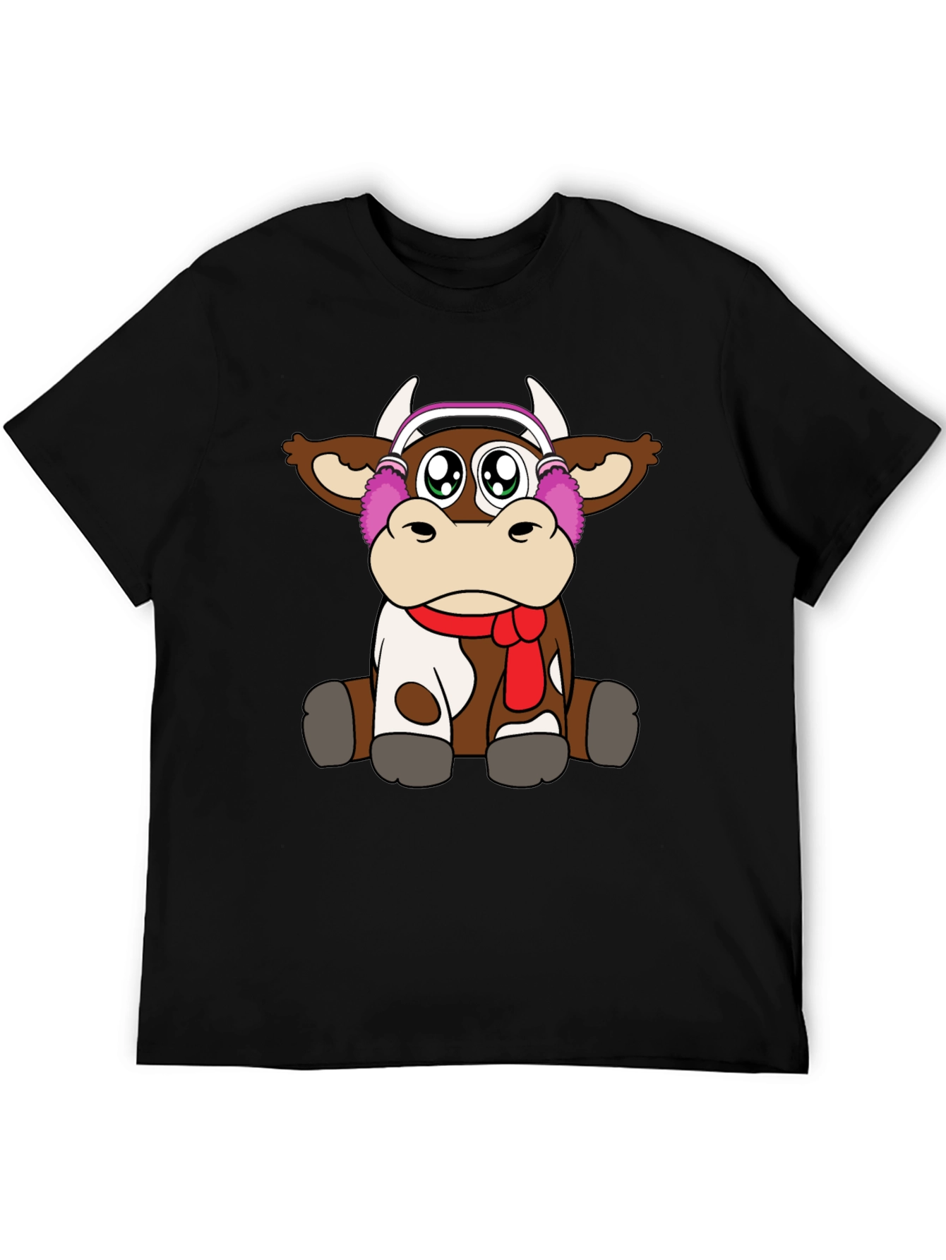 Black Cute Cartoon Cow Graphic Tee view 5