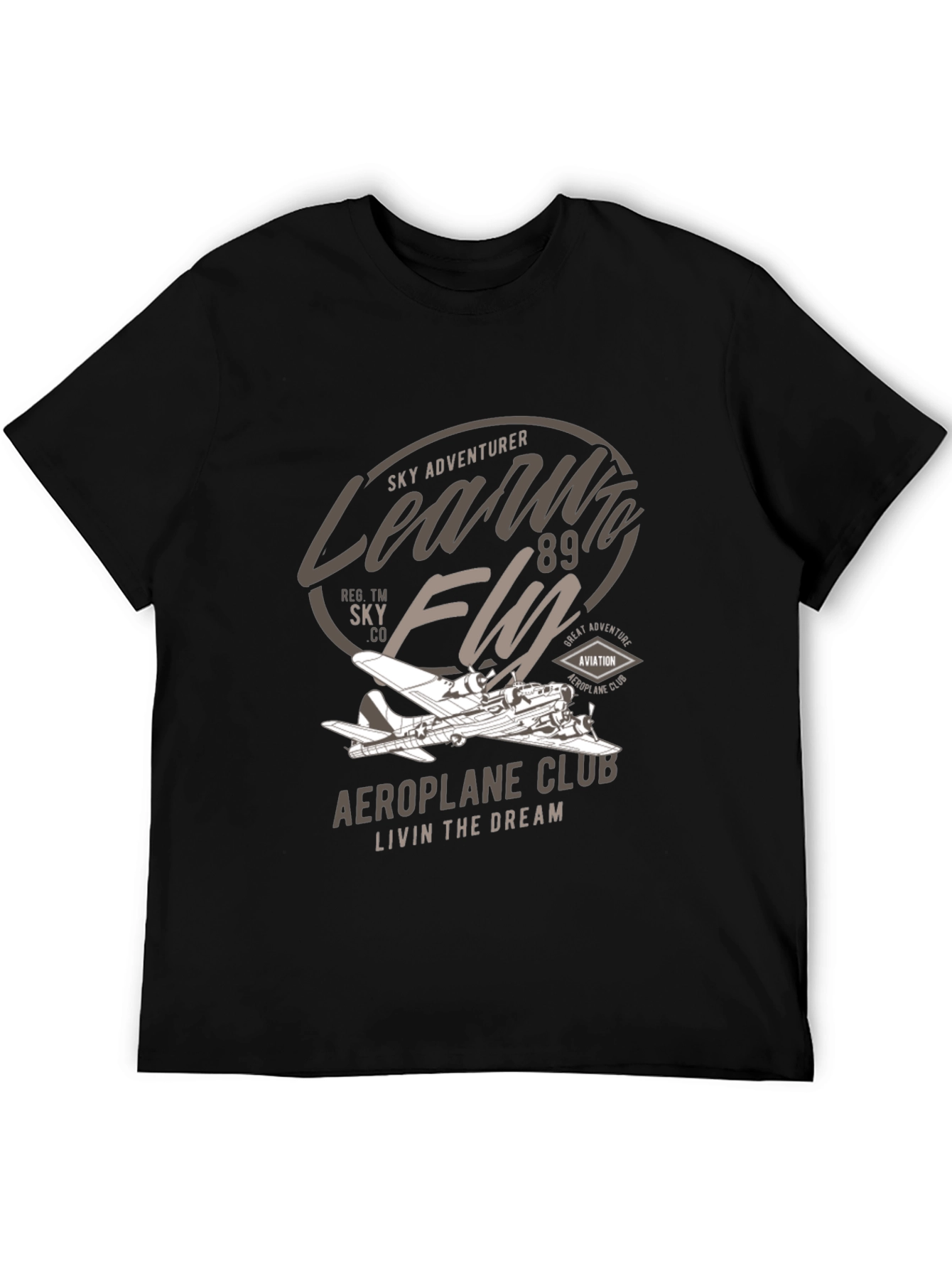 Black Vintage Aeroplane Club T-Shirt - Sky Adventurer view 5