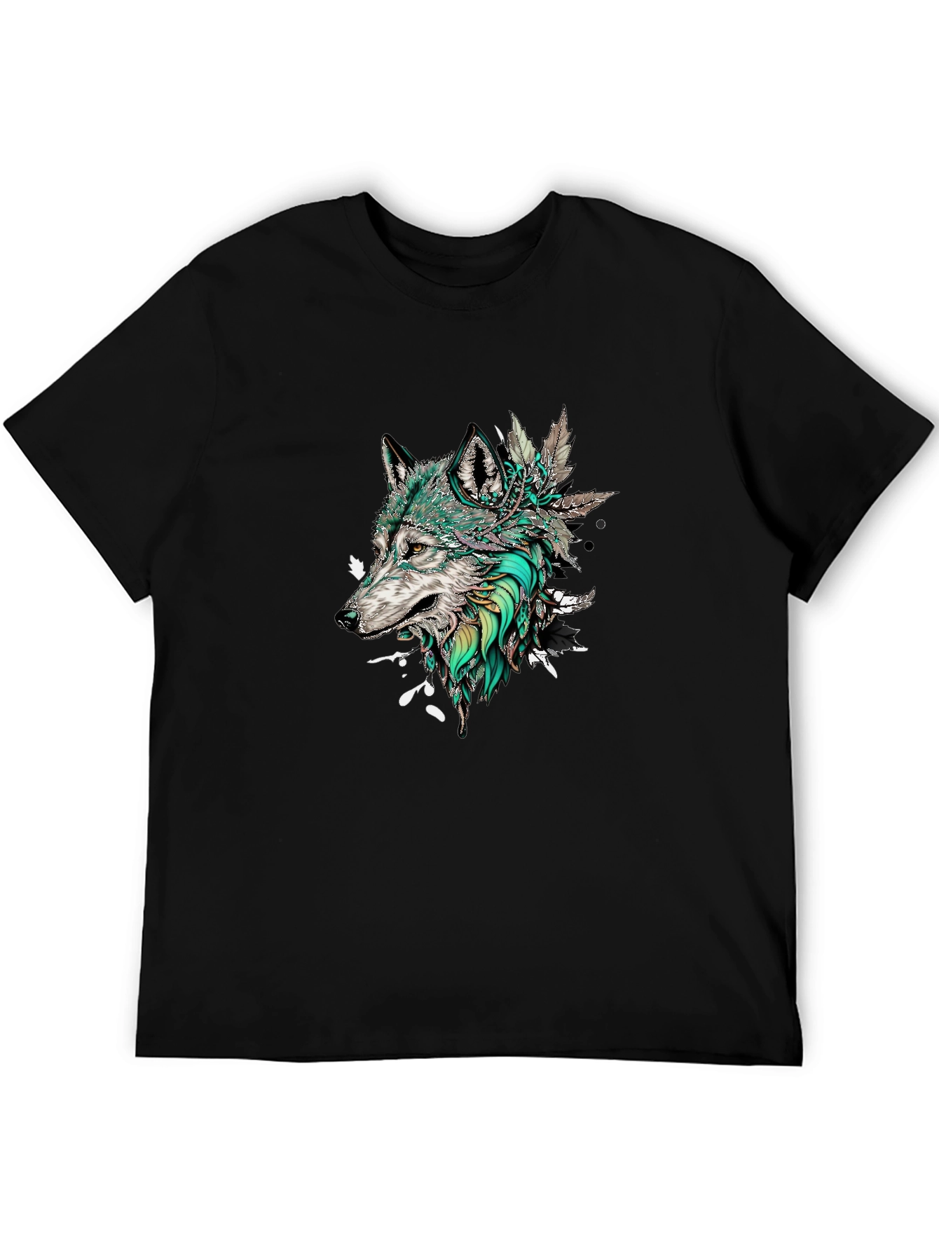 Black Wolf Graphic Print Men's Black T-Shirt view 5
