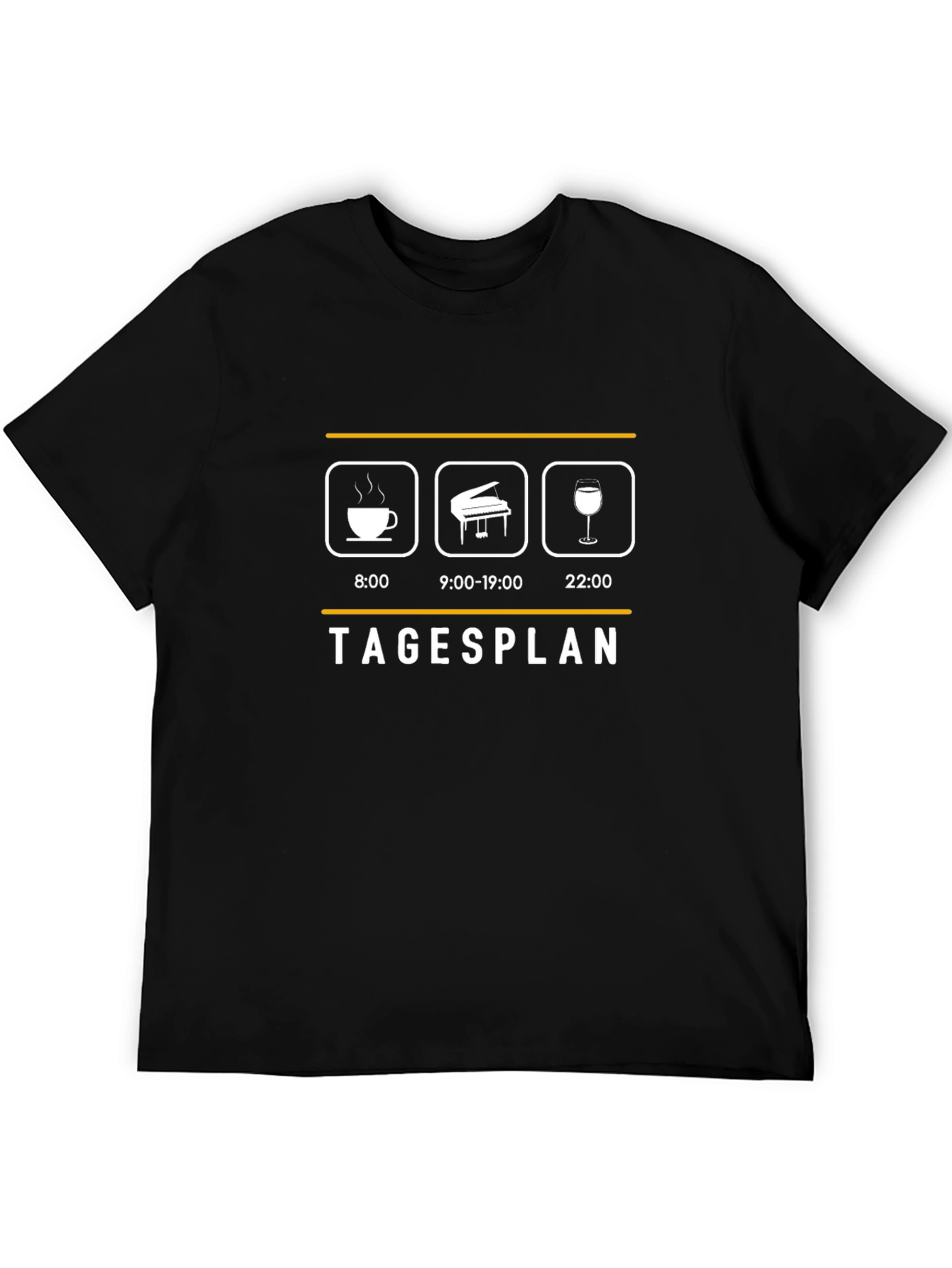 Black Tagesplan Coffee Piano Wine T-Shirt - Musician's Daily Schedule Tee view 5