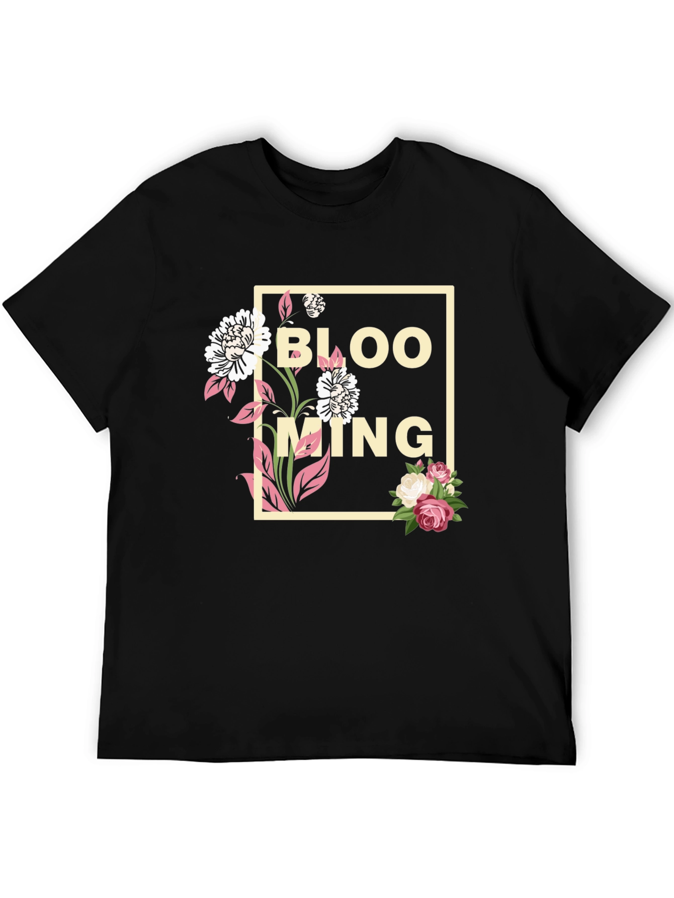 Black Blooming Graphic Tee - Trendy Floral Design view 5