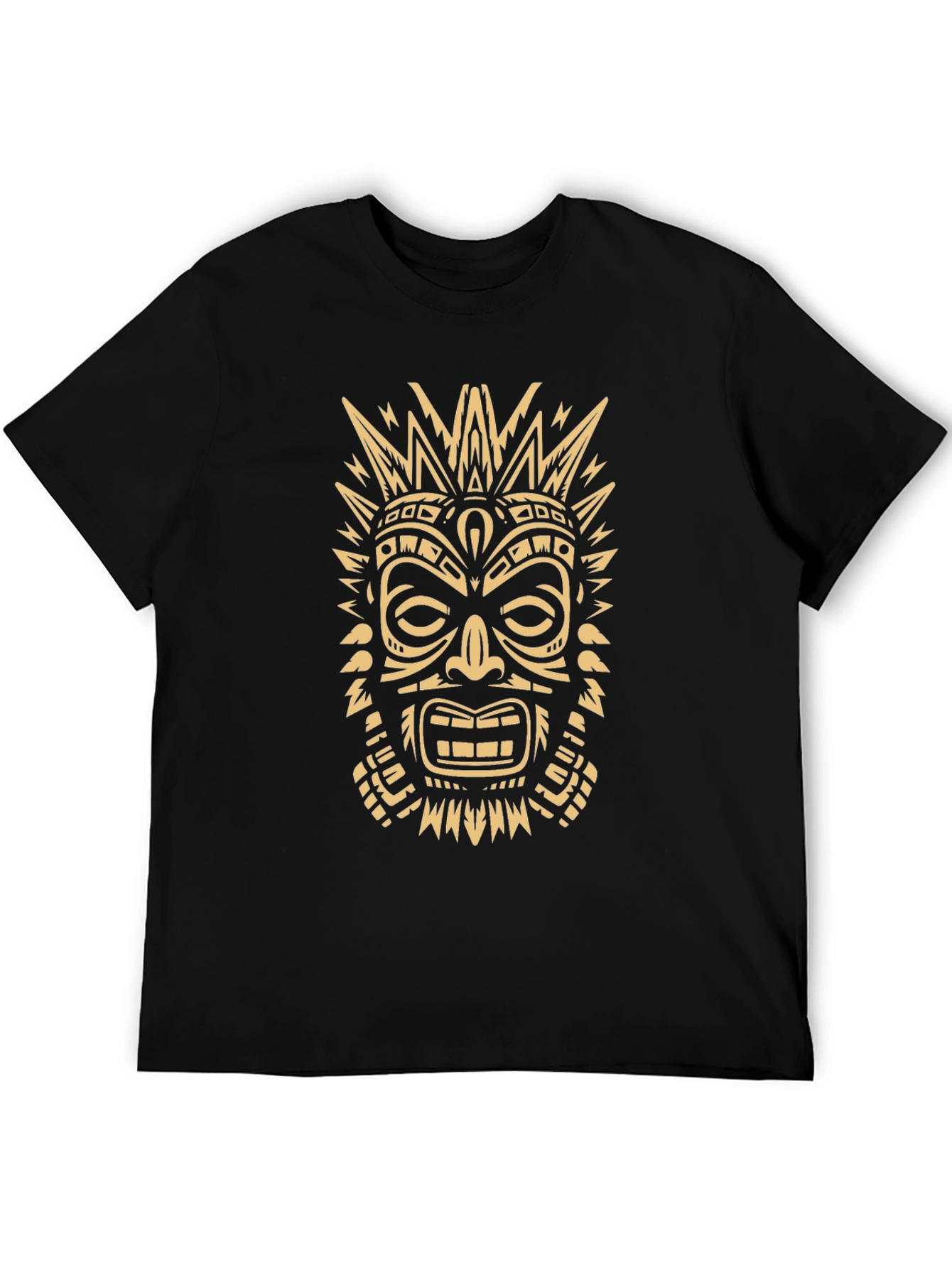 Black Tribal Mask Graphic Tee - Men's Black T-Shirt view 5