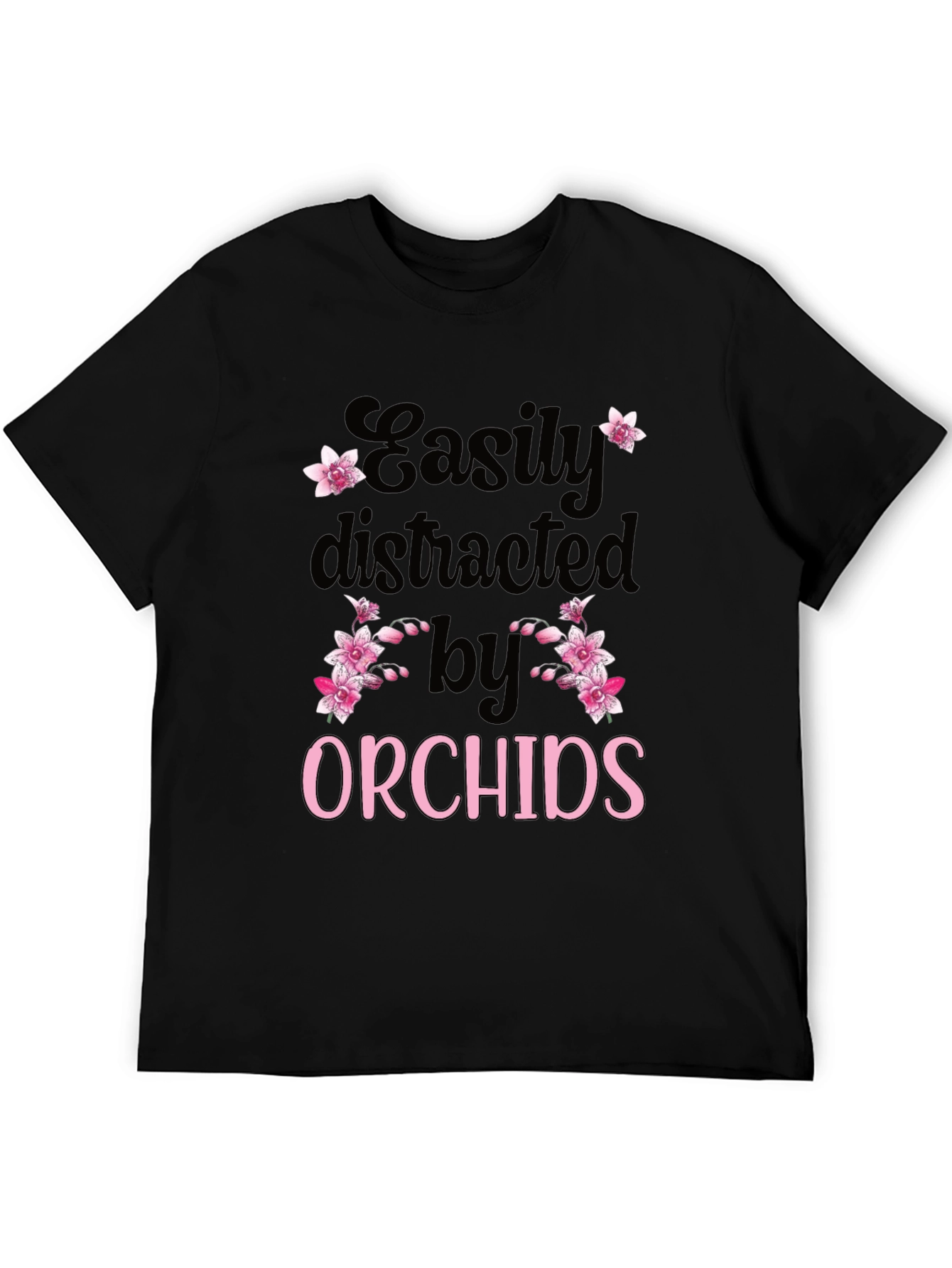 Black Easily Distracted by Orchids T-Shirt view 5