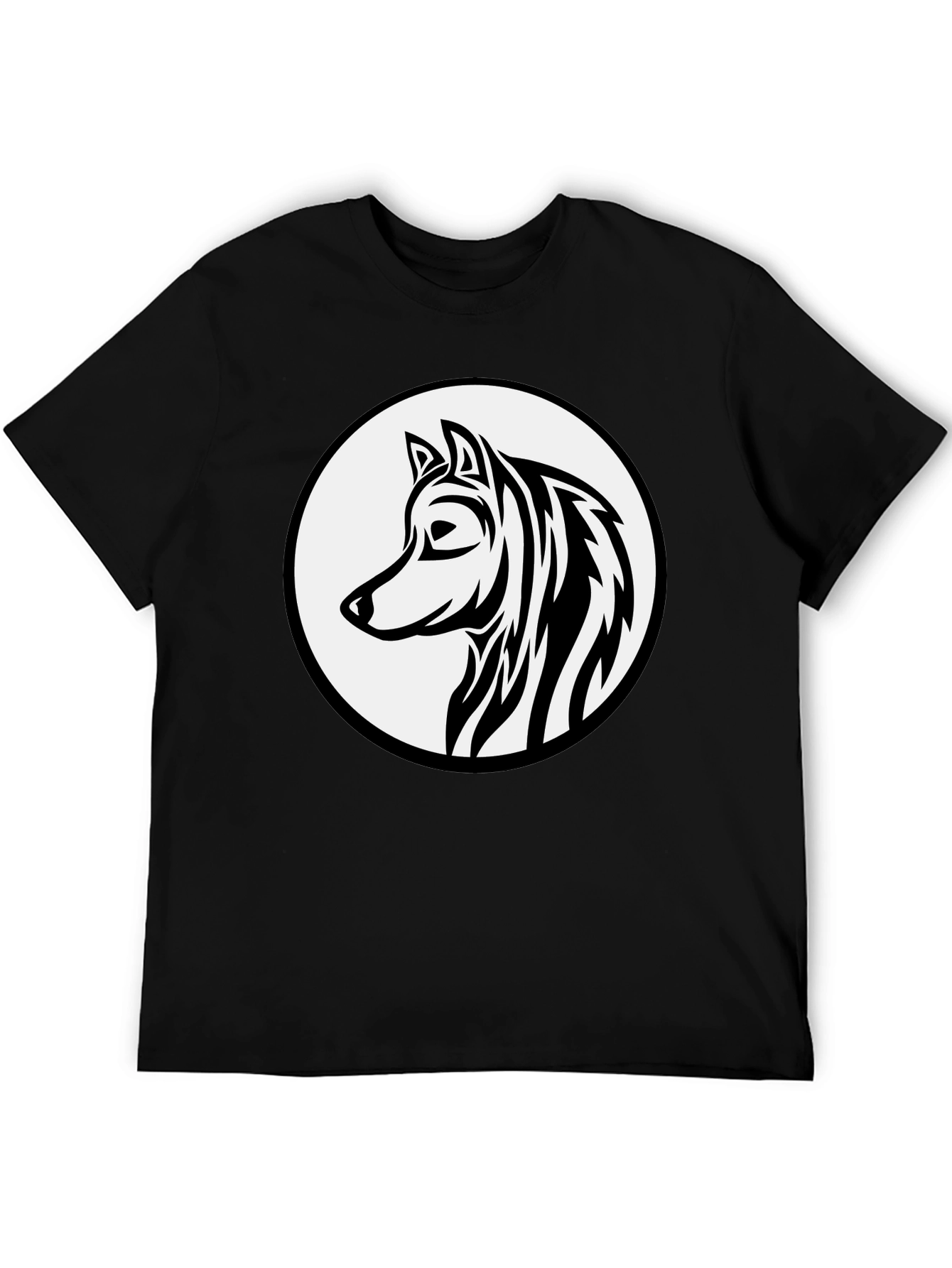 Black Black Wolf Graphic Tee - Tribal Style Circle Design view 5