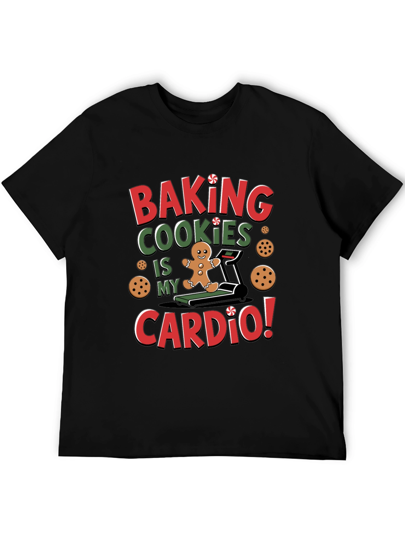 Black Baking Cookies Cardio T-Shirt - Funny Christmas Tee view 5