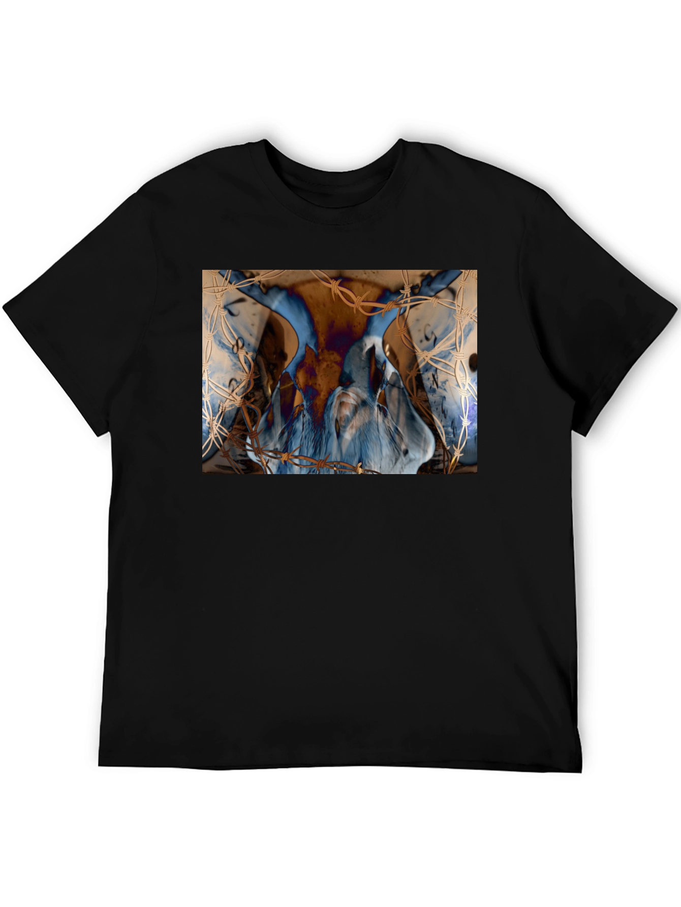 Black Artistic Blue & Brown Barbed Wire Graphic Tee view 5