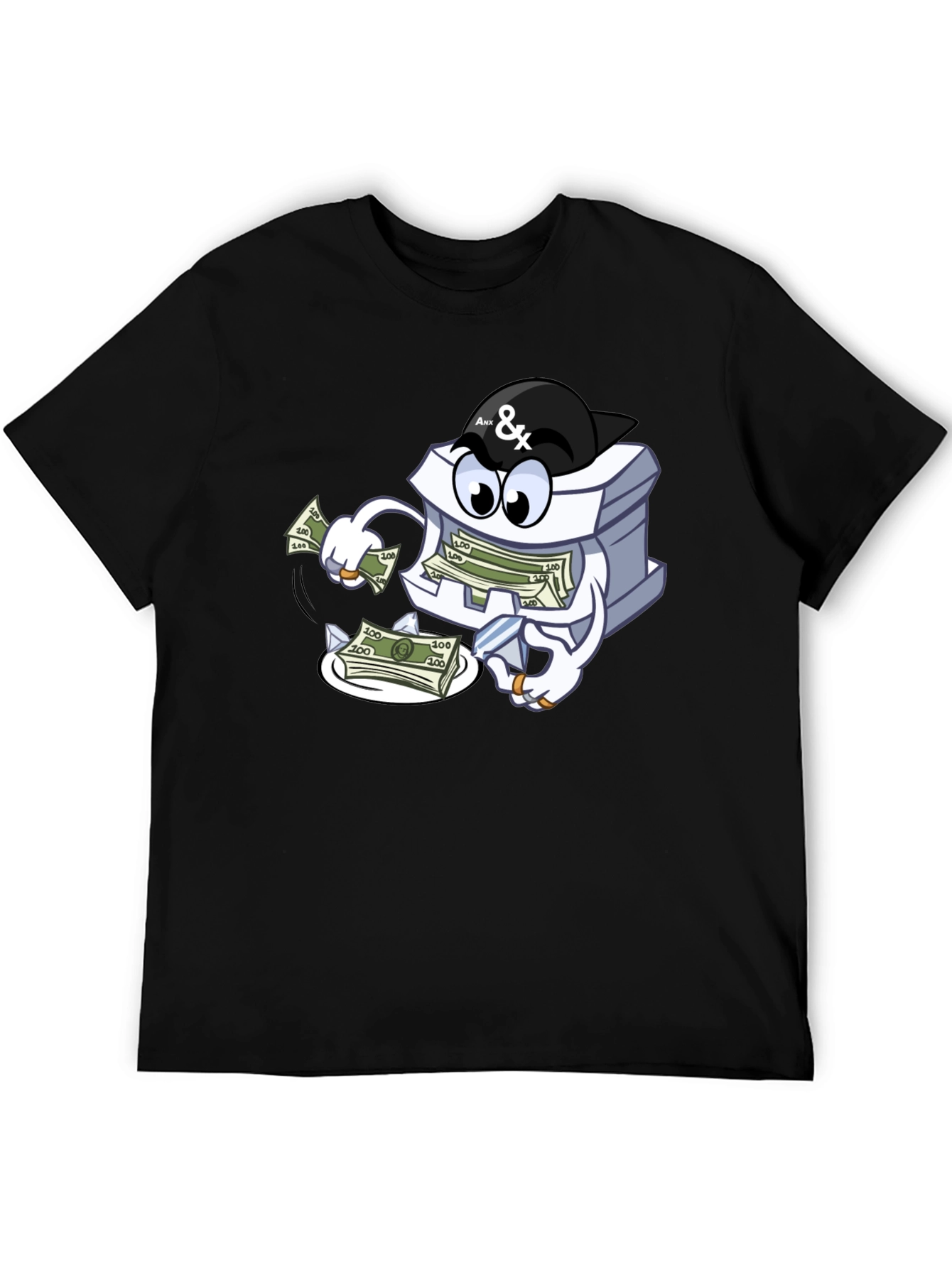 Black Money Stack Cartoon Graphic Black T-Shirt view 5