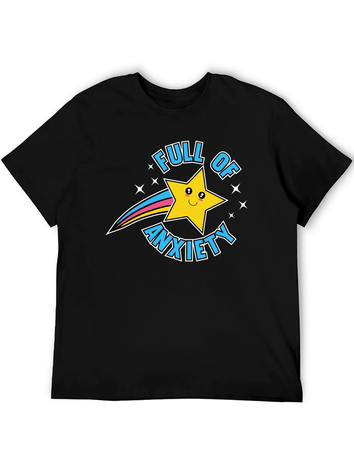 Black Full of Anxiety Graphic Print Crew Neck T-Shirt view 5