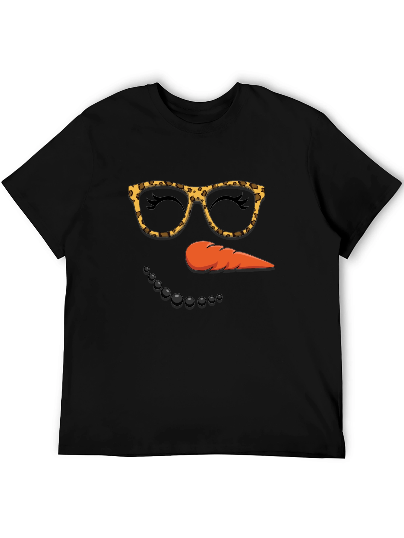Black Snowman Face T-Shirt, Leopard Glasses view 5