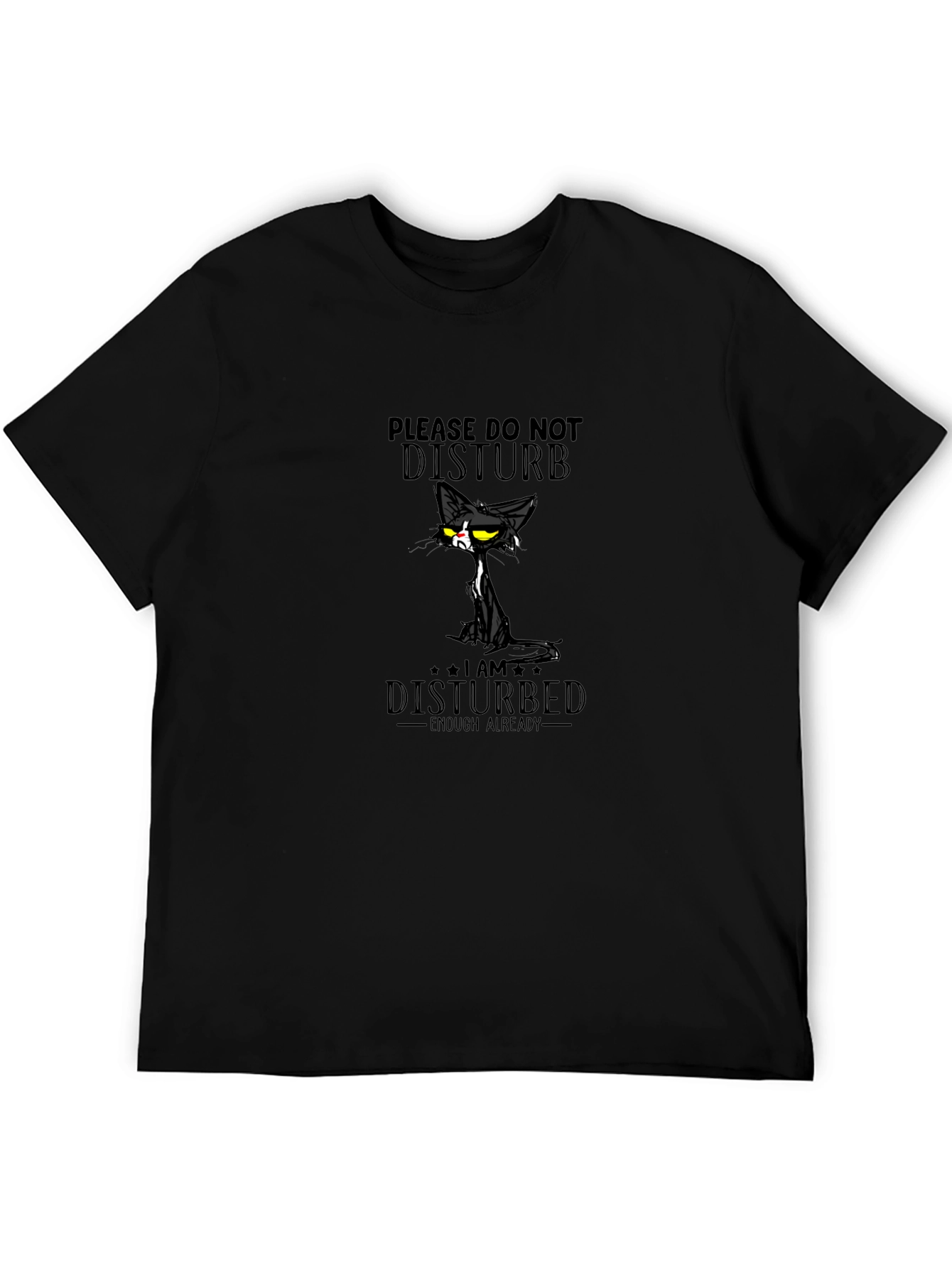 Black Disturbed Cat Graphic Tee - Black Cotton T-Shirt view 5