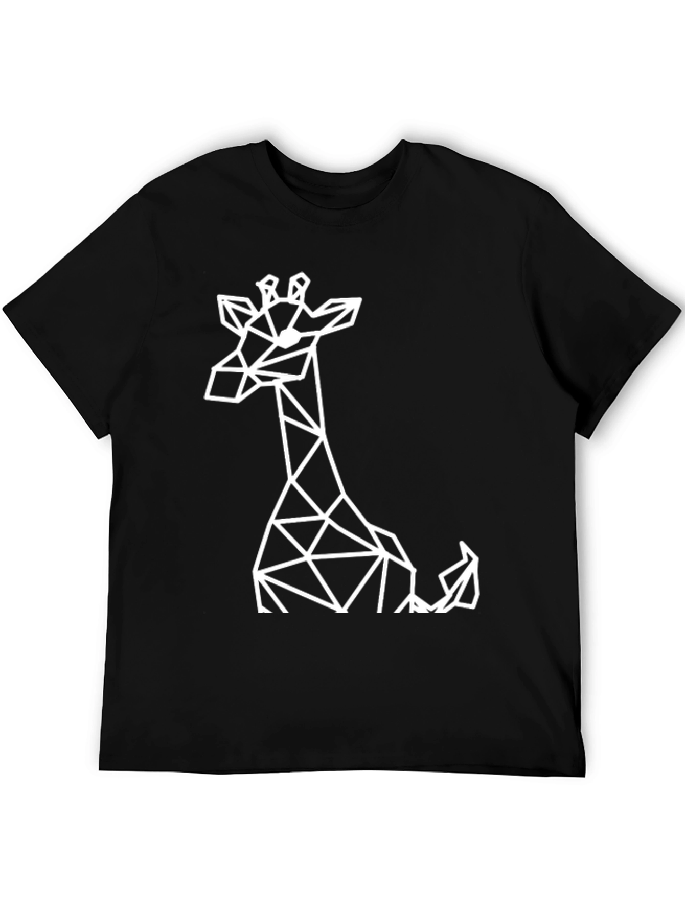 Black Geometric Giraffe Graphic Tee - Black Cotton T-Shirt view 5