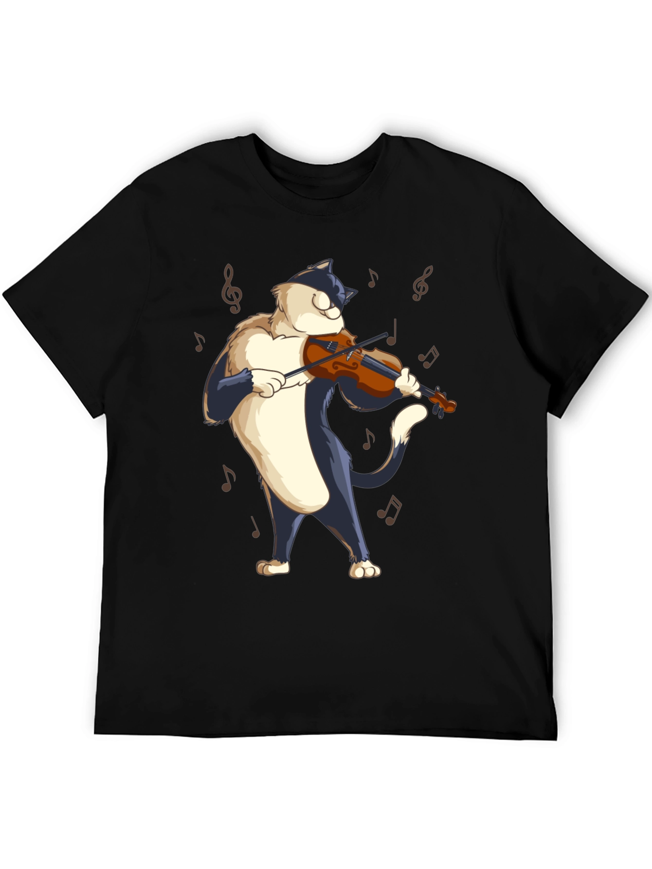 Black Cat Violinist Black T-Shirt - Musical Feline Tee view 5