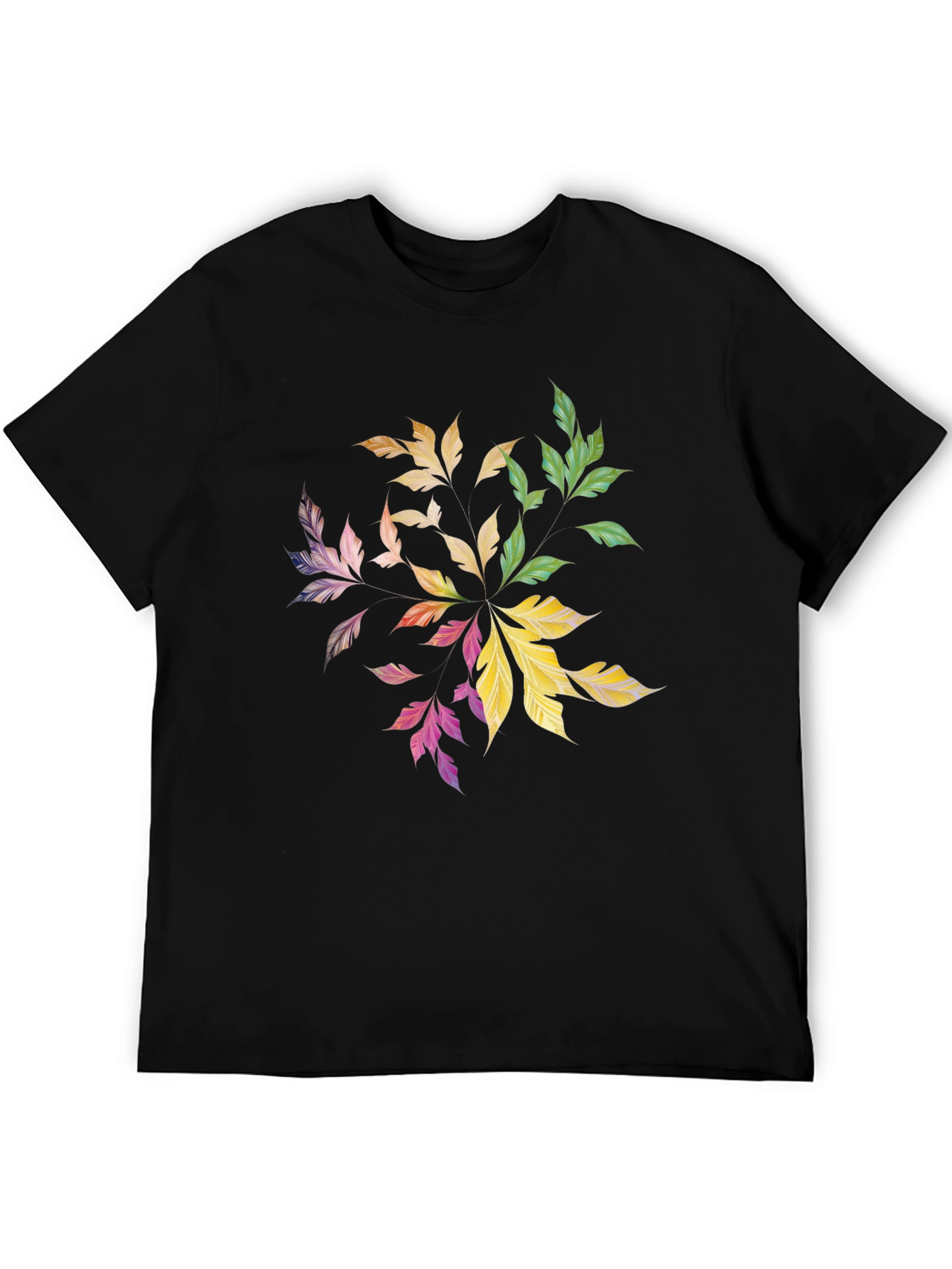 Black Colorful Leaf Mandala Graphic Black Tee view 5
